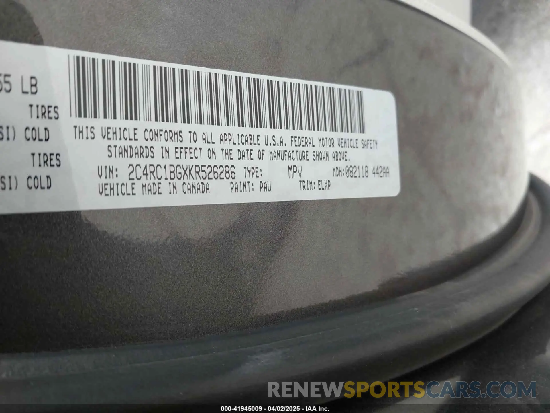 9 Фотография поврежденного автомобиля 2C4RC1BGXKR526286 CHRYSLER PACIFICA 2019