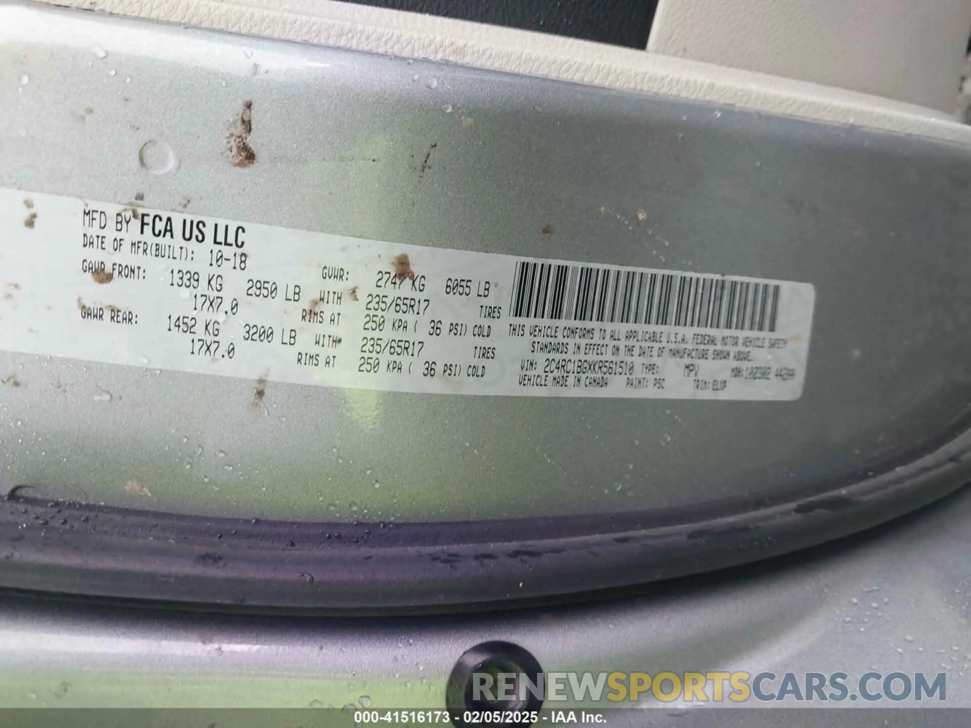 9 Фотография поврежденного автомобиля 2C4RC1BGXKR561510 CHRYSLER PACIFICA 2019