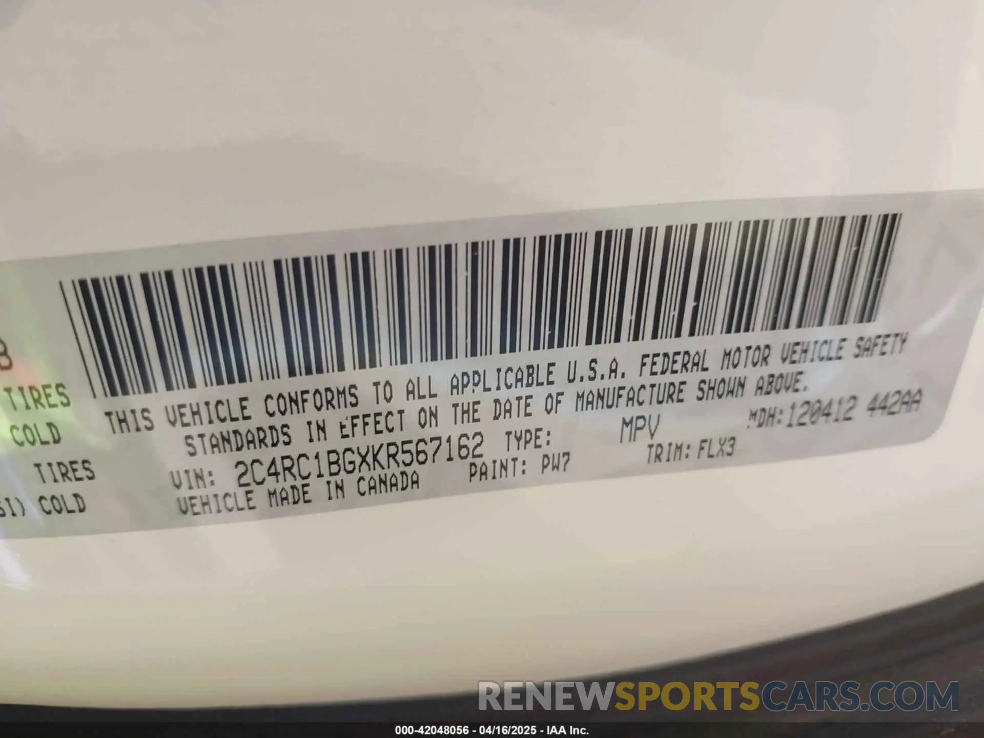 9 Фотография поврежденного автомобиля 2C4RC1BGXKR567162 CHRYSLER PACIFICA 2019