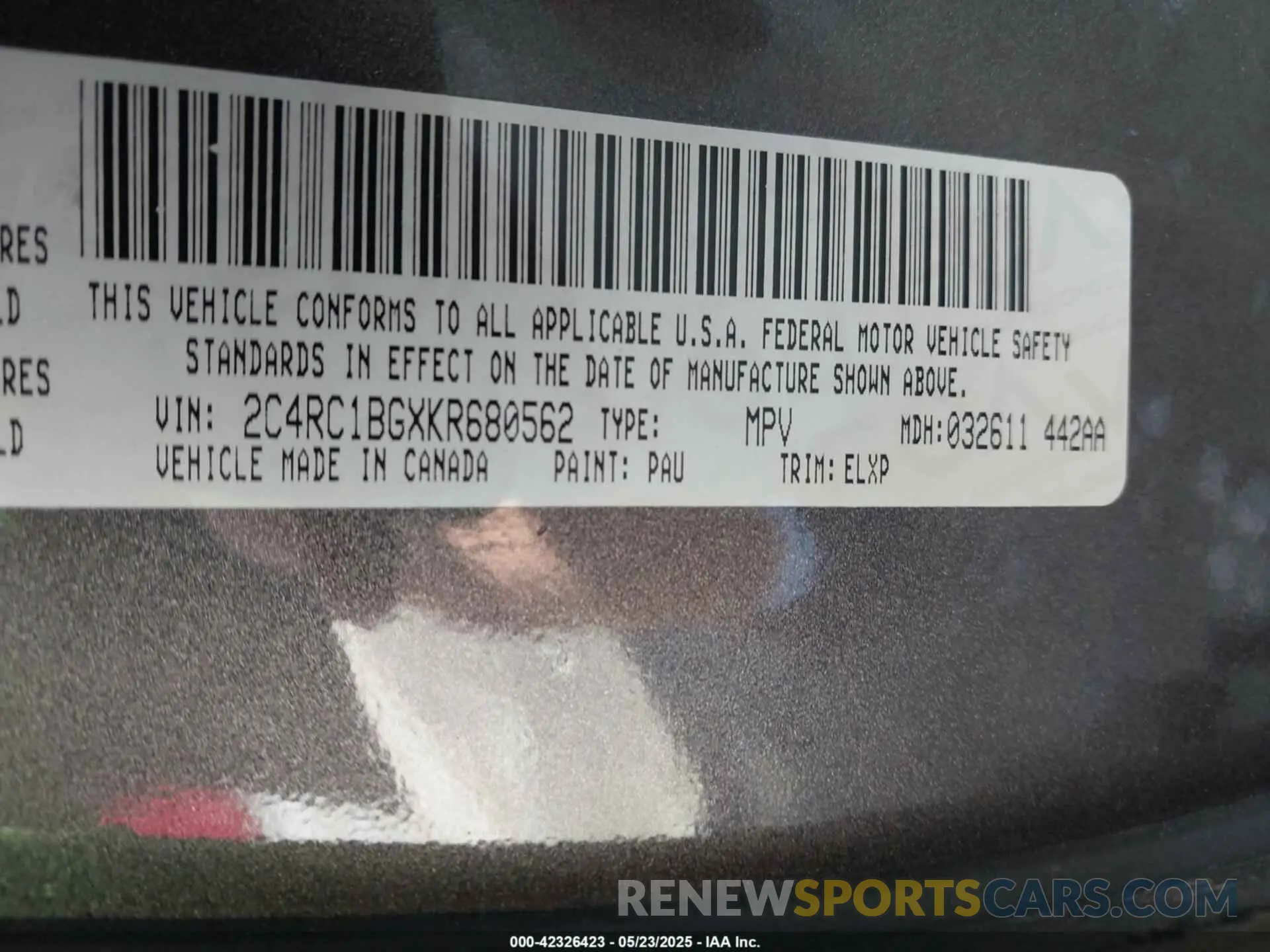 9 Фотография поврежденного автомобиля 2C4RC1BGXKR680562 CHRYSLER PACIFICA 2019