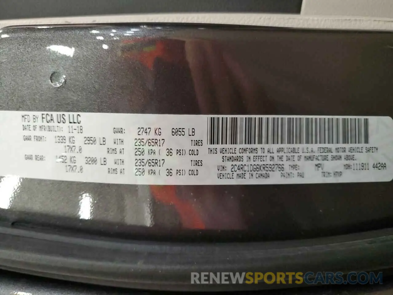 13 Фотография поврежденного автомобиля 2C4RC1DG6KR592766 CHRYSLER PACIFICA 2019