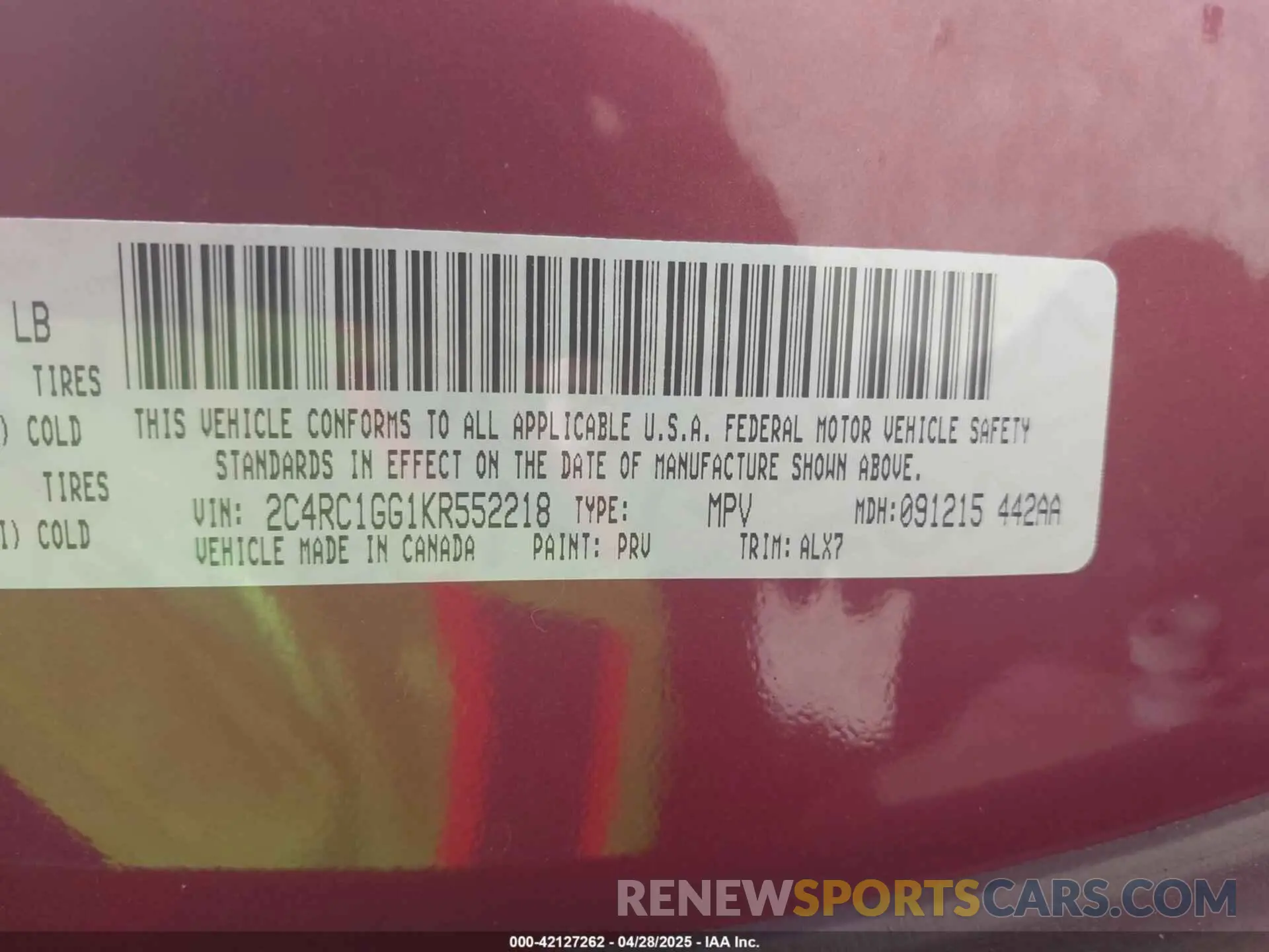 9 Photograph of a damaged car 2C4RC1GG1KR552218 CHRYSLER PACIFICA 2019