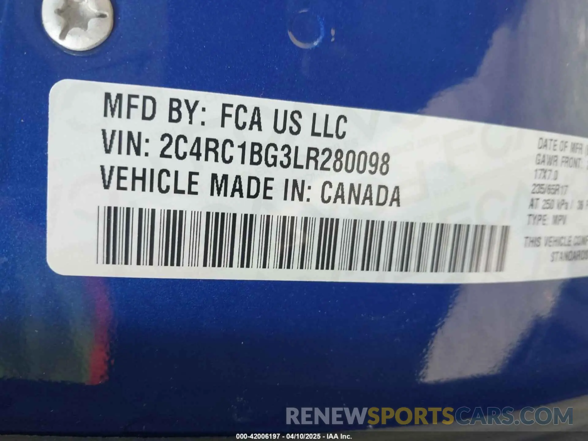9 Фотография поврежденного автомобиля 2C4RC1BG3LR280098 CHRYSLER PACIFICA 2020