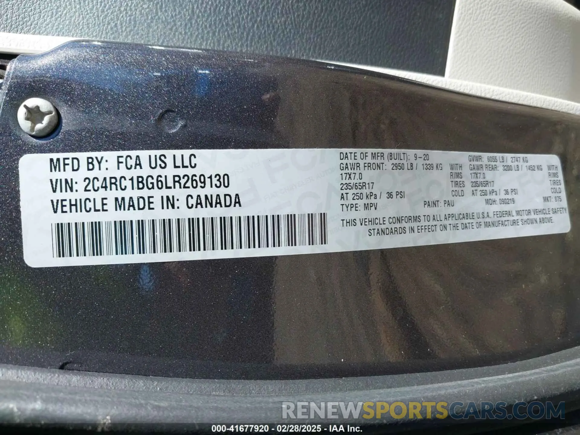 9 Фотография поврежденного автомобиля 2C4RC1BG6LR269130 CHRYSLER PACIFICA 2020