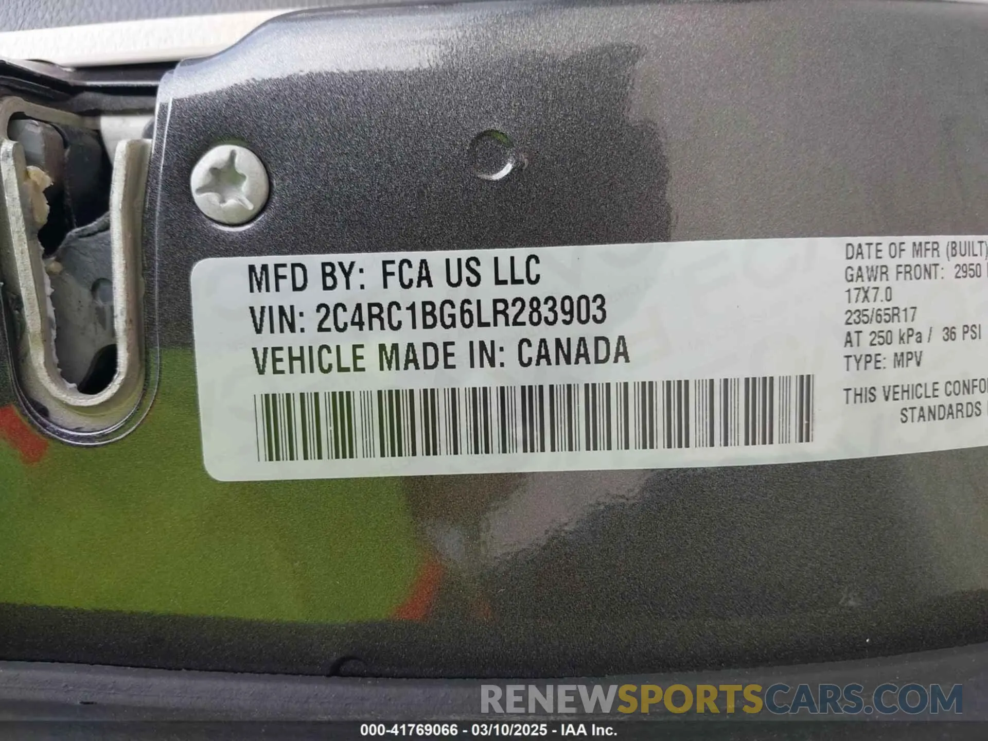 9 Фотография поврежденного автомобиля 2C4RC1BG6LR283903 CHRYSLER PACIFICA 2020