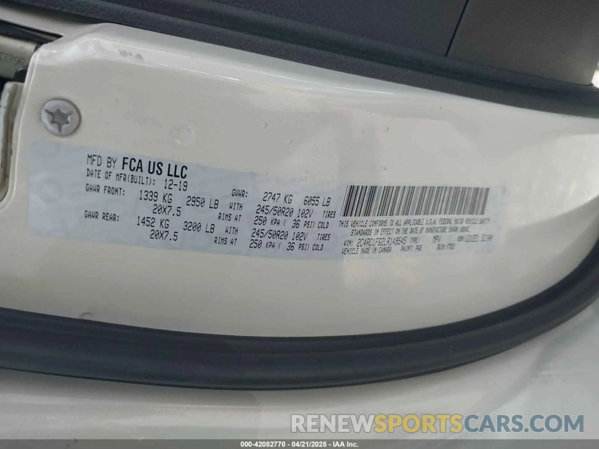 9 Фотография поврежденного автомобиля 2C4RC1FG2LR149545 CHRYSLER PACIFICA 2020