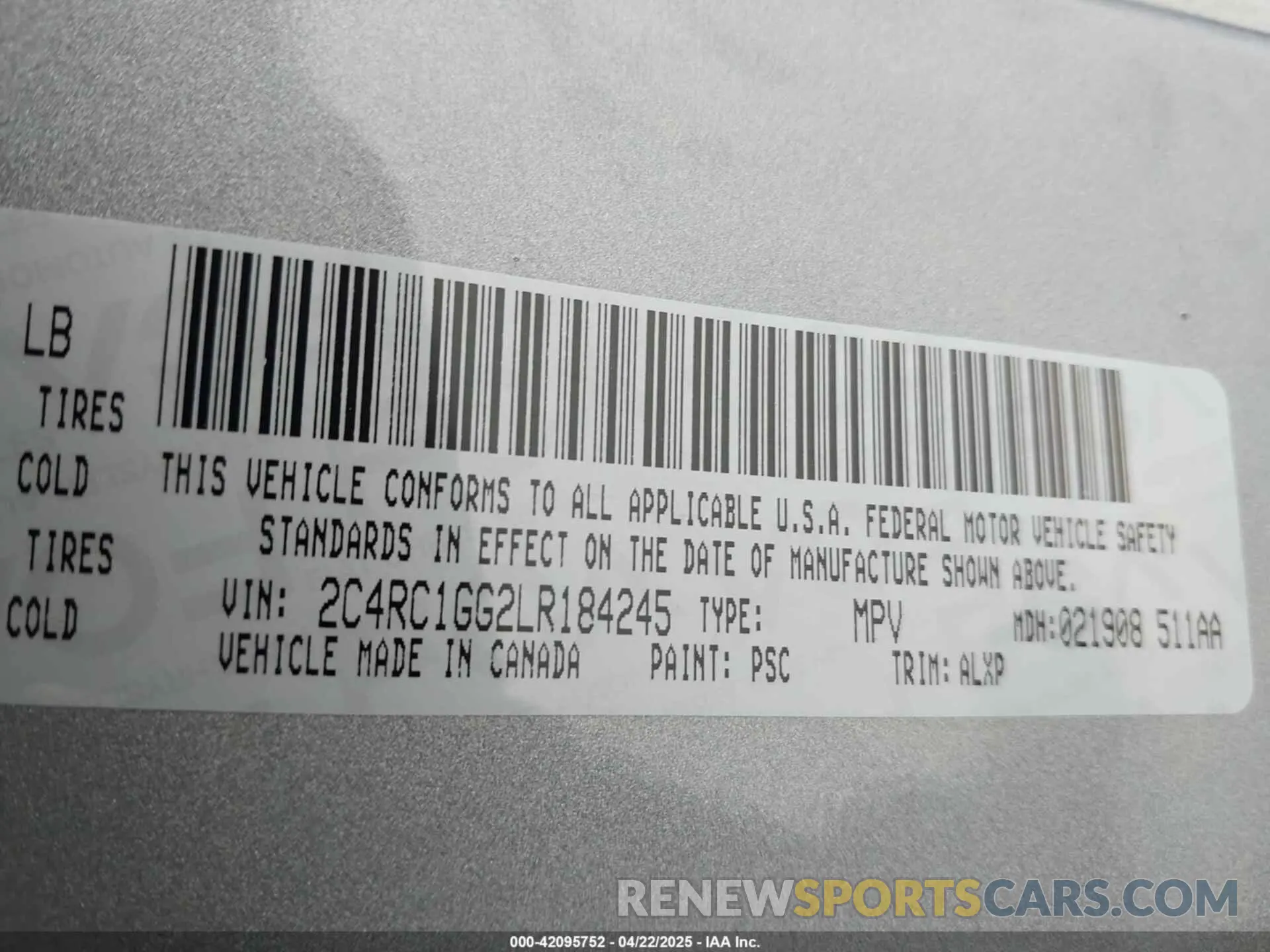 9 Фотография поврежденного автомобиля 2C4RC1GG2LR184245 CHRYSLER PACIFICA 2020