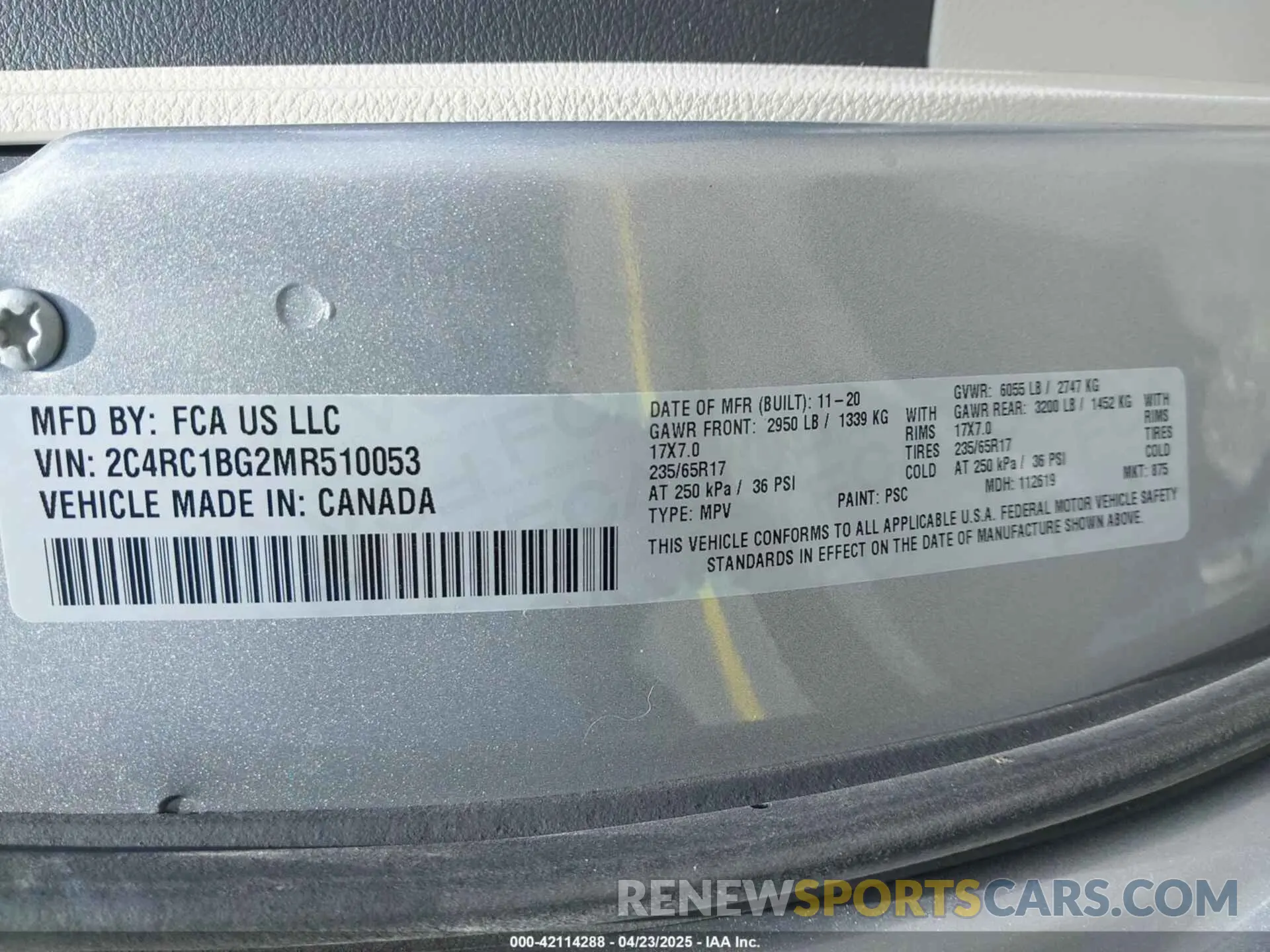 9 Фотография поврежденного автомобиля 2C4RC1BG2MR510053 CHRYSLER PACIFICA 2021