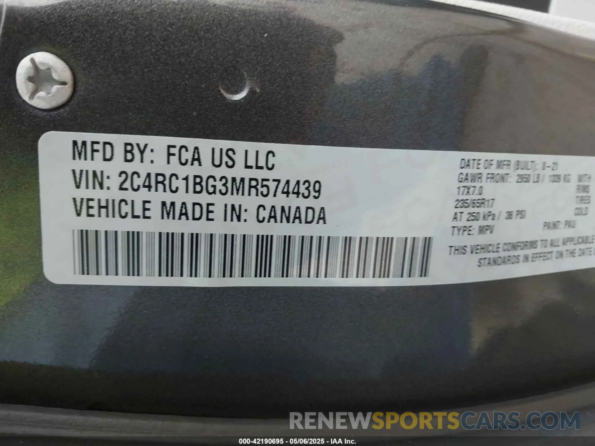 9 Фотография поврежденного автомобиля 2C4RC1BG3MR574439 CHRYSLER PACIFICA 2021