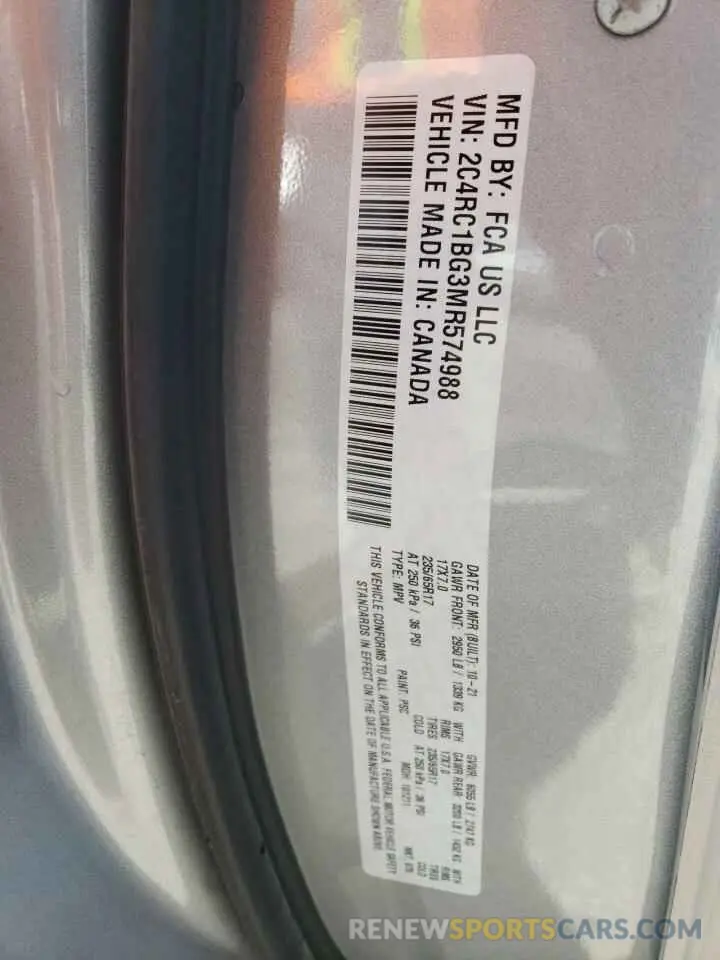 14 Photograph of a damaged car 2C4RC1BG3MR574988 CHRYSLER PACIFICA 2021
