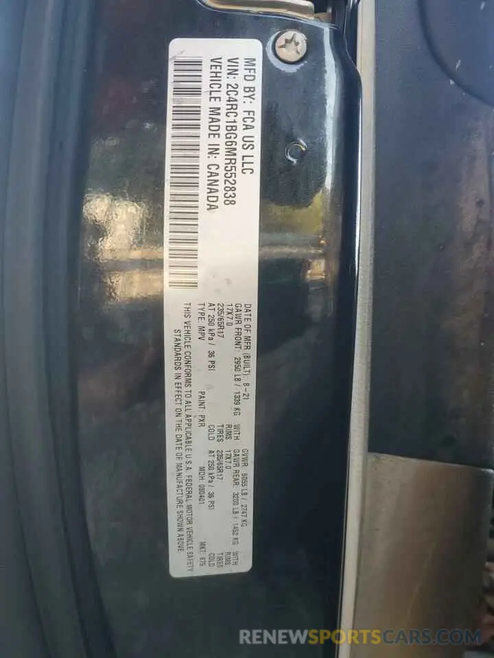 13 Photograph of a damaged car 2C4RC1BG6MR552838 CHRYSLER PACIFICA 2021