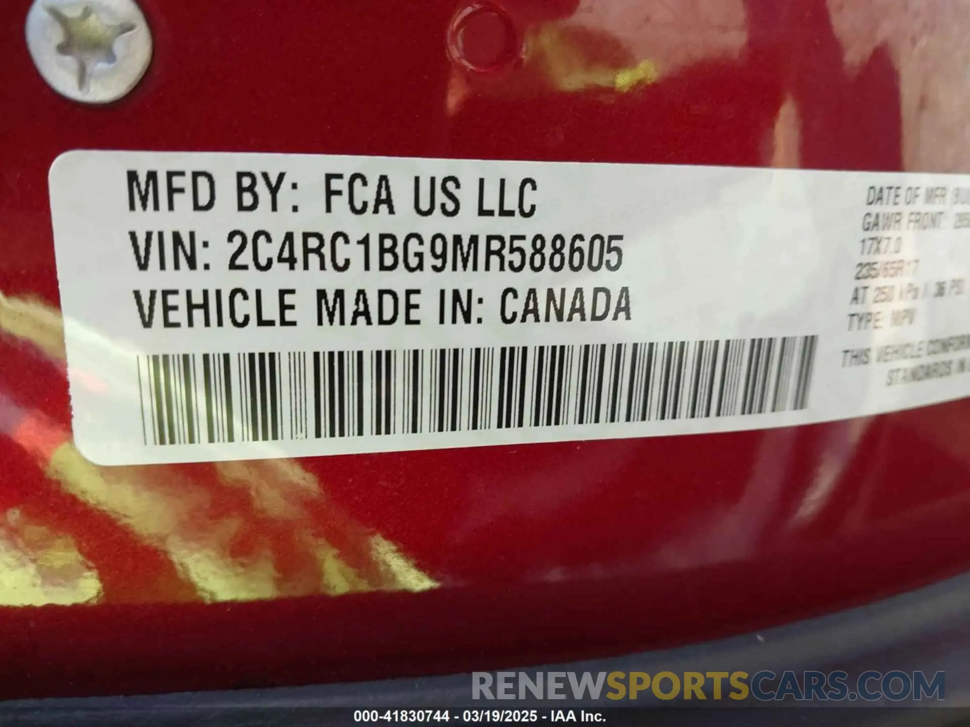 9 Photograph of a damaged car 2C4RC1BG9MR588605 CHRYSLER PACIFICA 2021