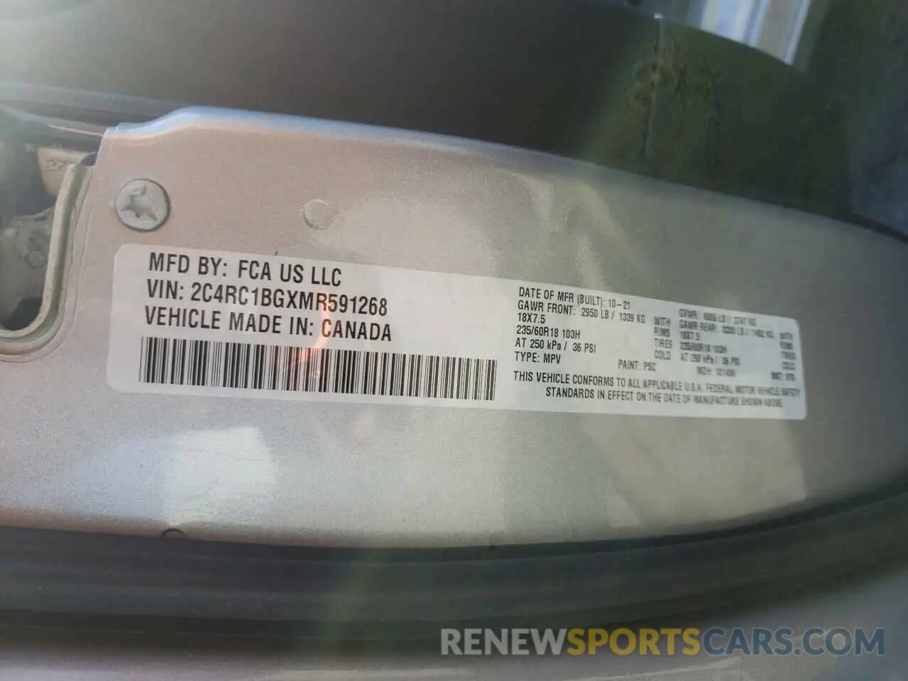 14 Фотография поврежденного автомобиля 2C4RC1BGXMR591268 CHRYSLER PACIFICA 2021