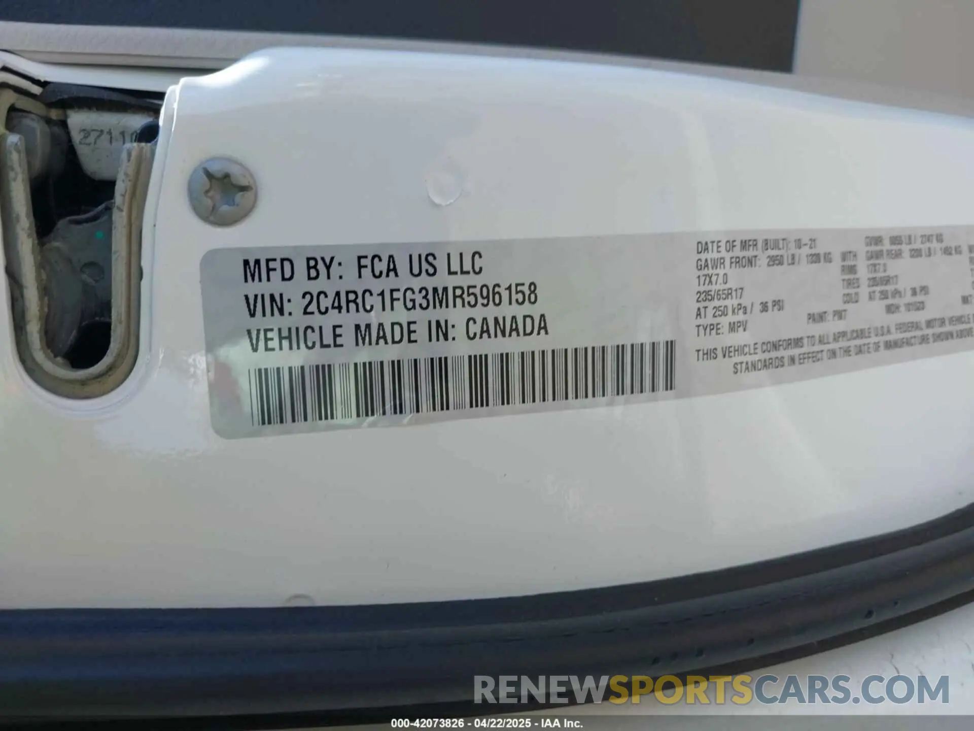 9 Фотография поврежденного автомобиля 2C4RC1FG3MR596158 CHRYSLER PACIFICA 2021