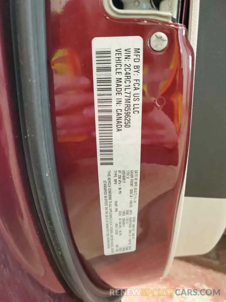 13 Фотография поврежденного автомобиля 2C4RC1L77MR596250 CHRYSLER PACIFICA 2021