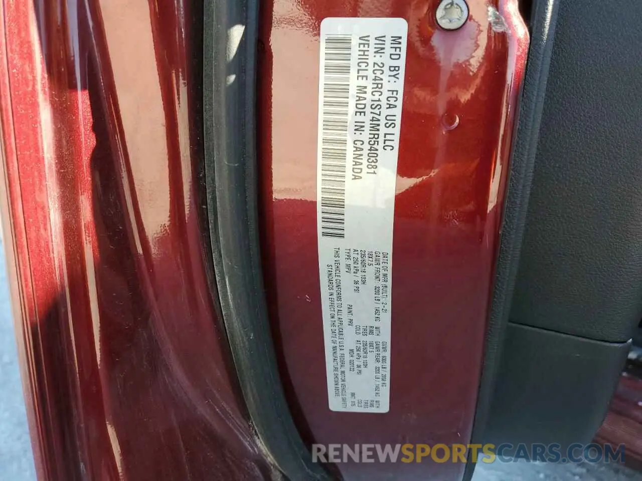 13 Photograph of a damaged car 2C4RC1S74MR540381 CHRYSLER PACIFICA 2021