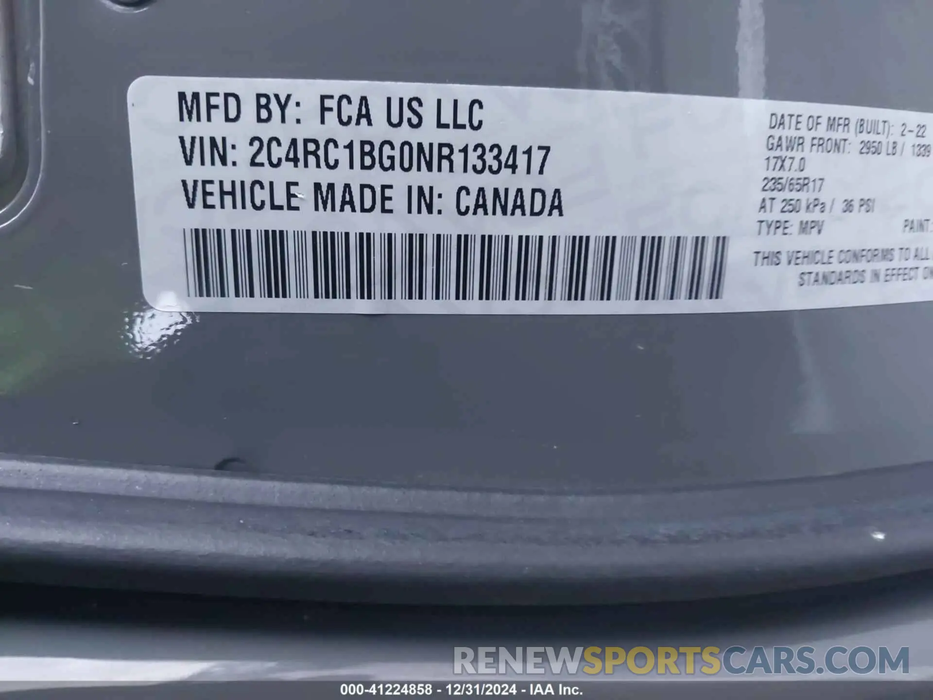 9 Photograph of a damaged car 2C4RC1BG0NR133417 CHRYSLER PACIFICA 2022