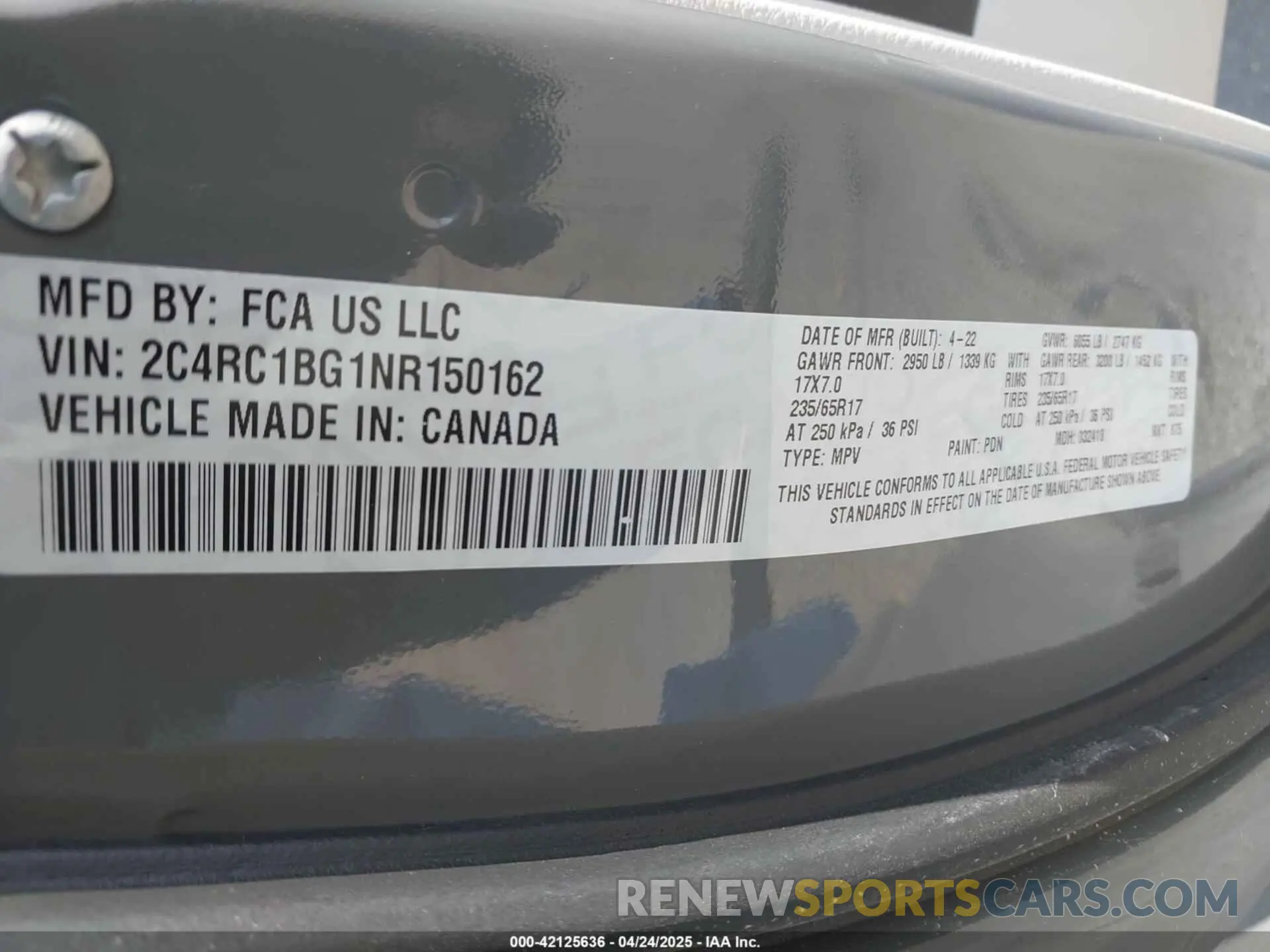 9 Фотография поврежденного автомобиля 2C4RC1BG1NR150162 CHRYSLER PACIFICA 2022