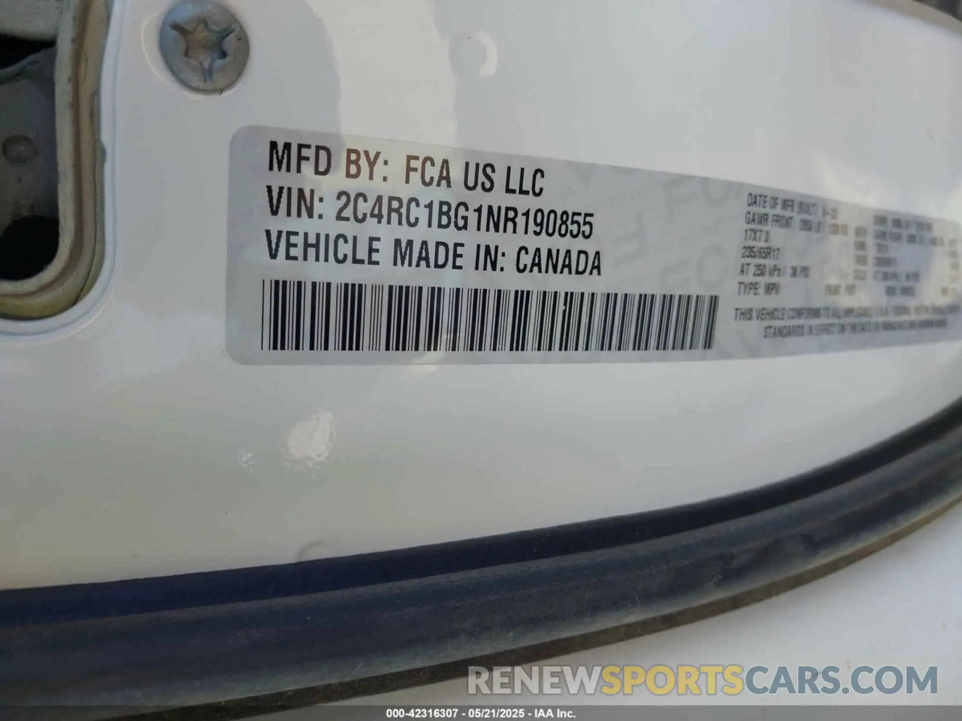 9 Фотография поврежденного автомобиля 2C4RC1BG1NR190855 CHRYSLER PACIFICA 2022