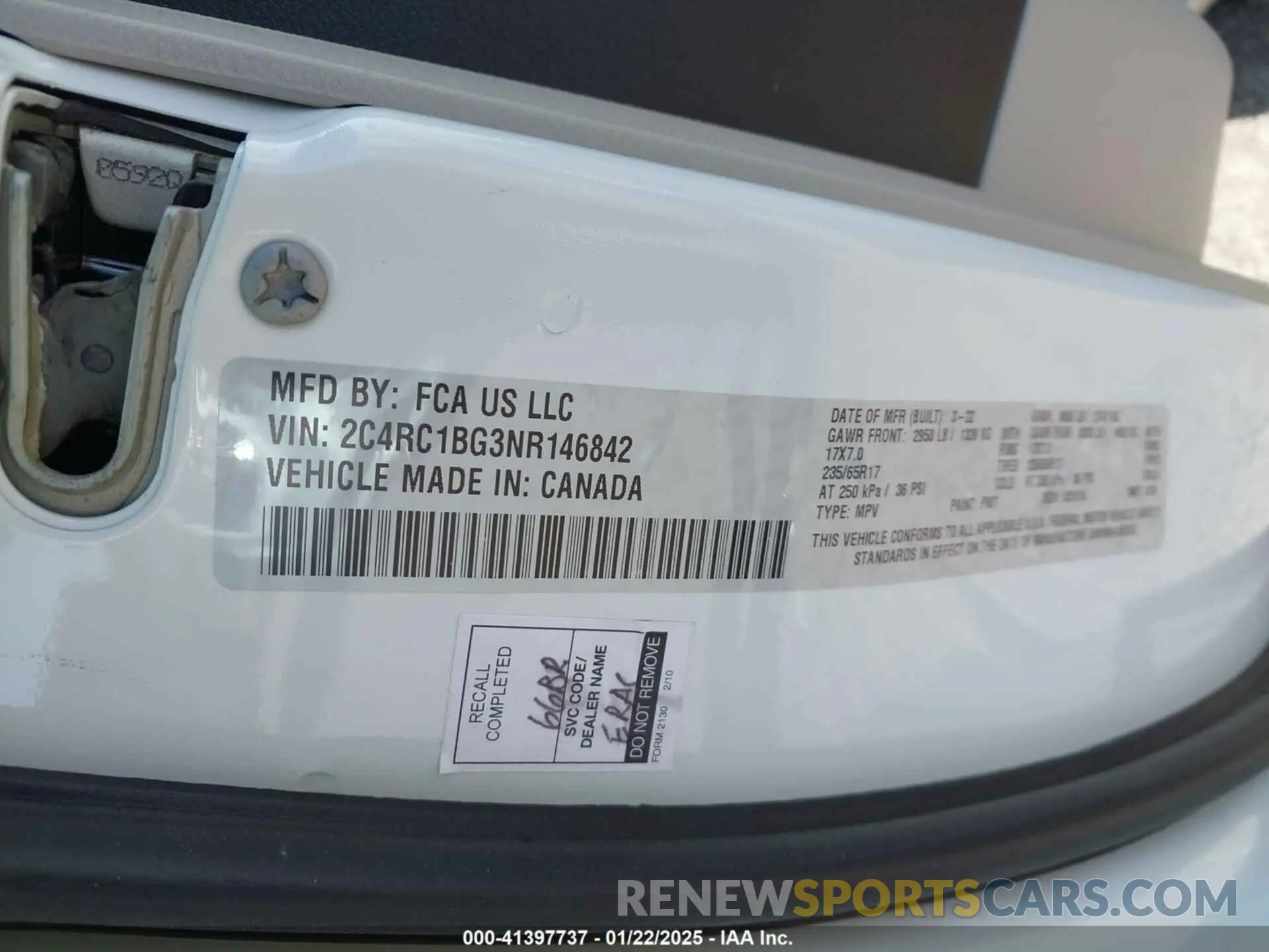 9 Фотография поврежденного автомобиля 2C4RC1BG3NR146842 CHRYSLER PACIFICA 2022