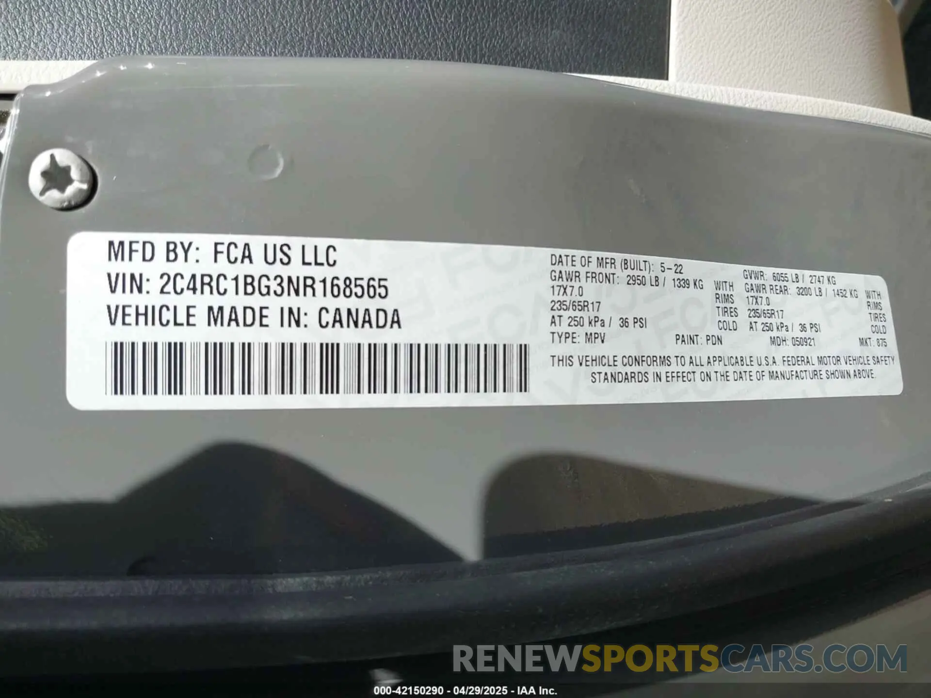 9 Фотография поврежденного автомобиля 2C4RC1BG3NR168565 CHRYSLER PACIFICA 2022
