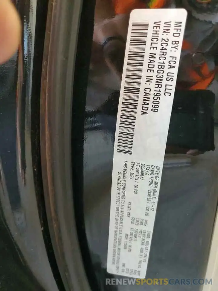 13 Фотография поврежденного автомобиля 2C4RC1BG3NR195099 CHRYSLER PACIFICA 2022