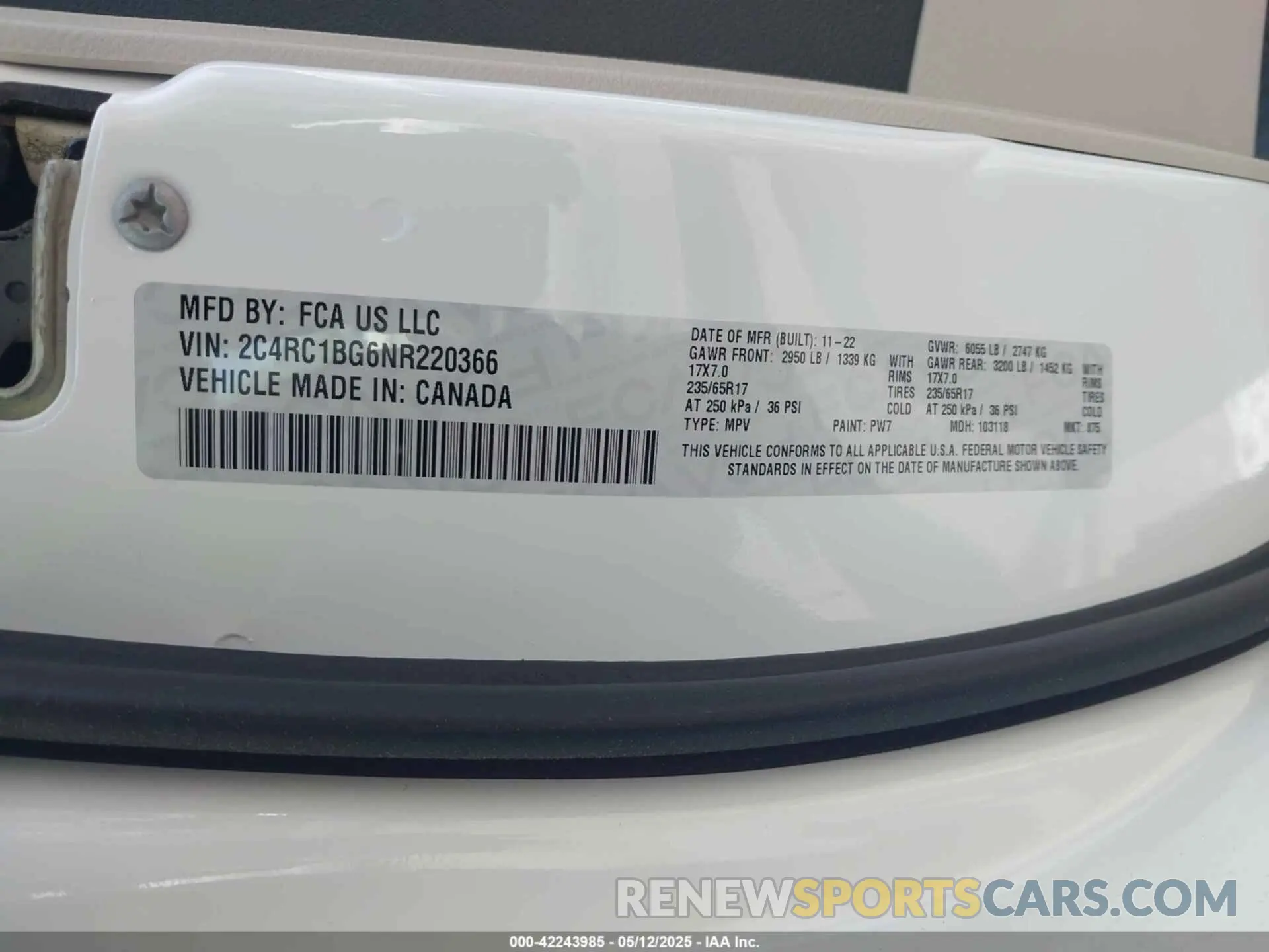 9 Фотография поврежденного автомобиля 2C4RC1BG6NR220366 CHRYSLER PACIFICA 2022