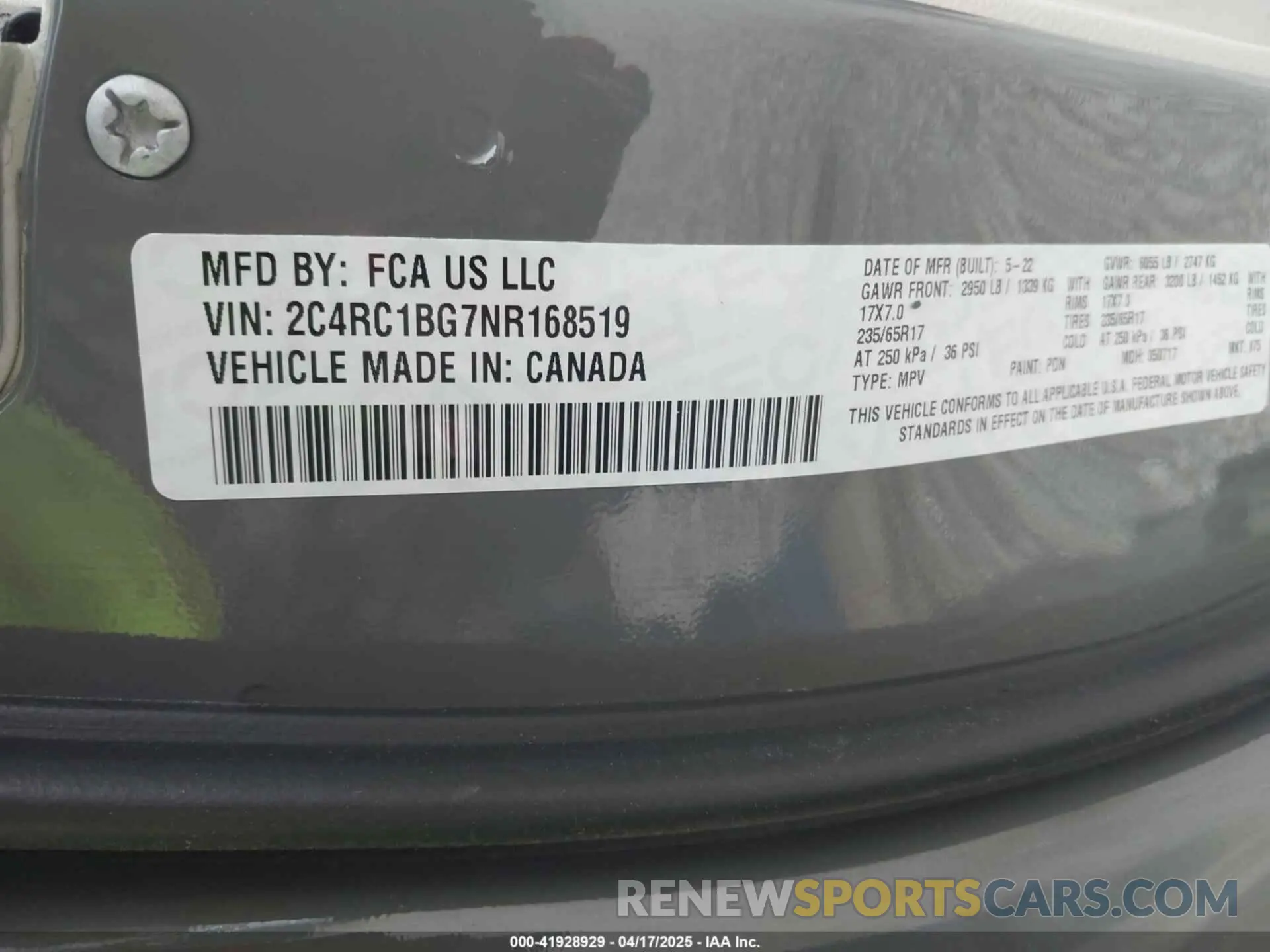 9 Фотография поврежденного автомобиля 2C4RC1BG7NR168519 CHRYSLER PACIFICA 2022