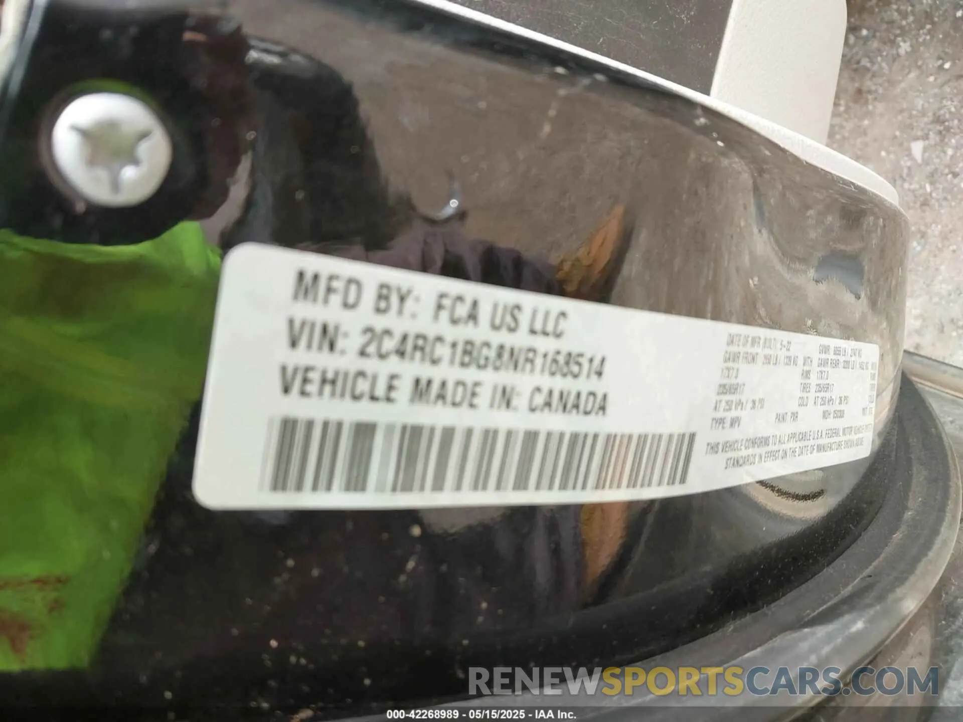 9 Фотография поврежденного автомобиля 2C4RC1BG8NR168514 CHRYSLER PACIFICA 2022