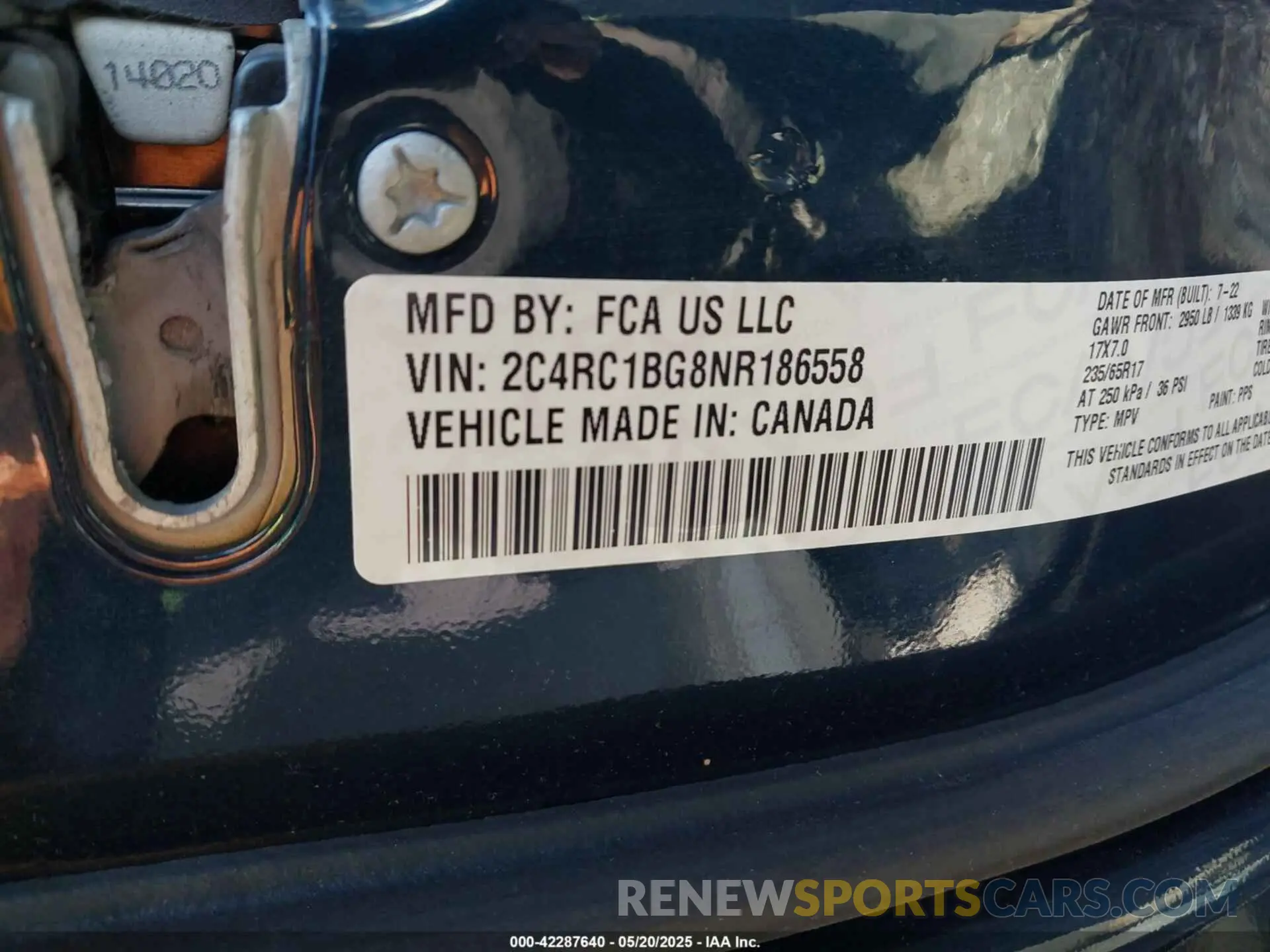9 Фотография поврежденного автомобиля 2C4RC1BG8NR186558 CHRYSLER PACIFICA 2022