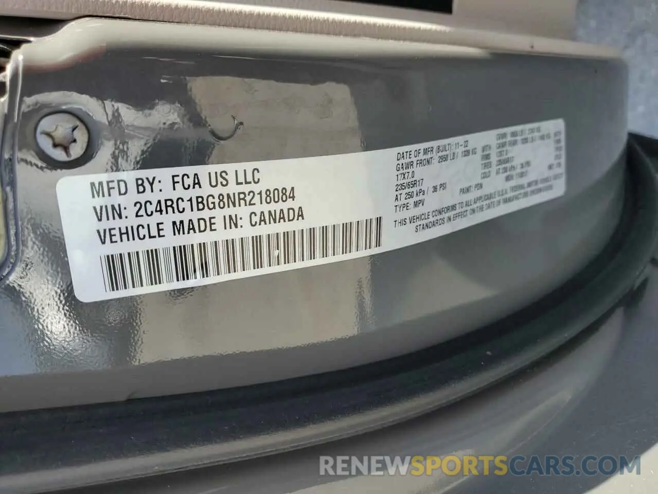 14 Photograph of a damaged car 2C4RC1BG8NR218084 CHRYSLER PACIFICA 2022