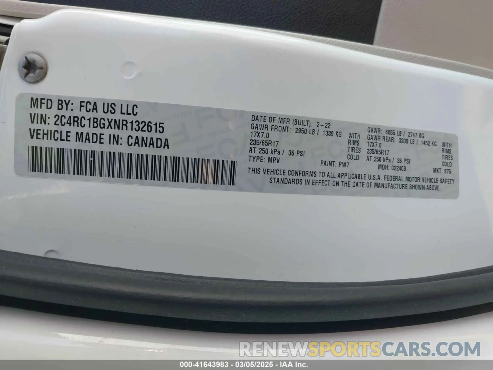 9 Фотография поврежденного автомобиля 2C4RC1BGXNR132615 CHRYSLER PACIFICA 2022