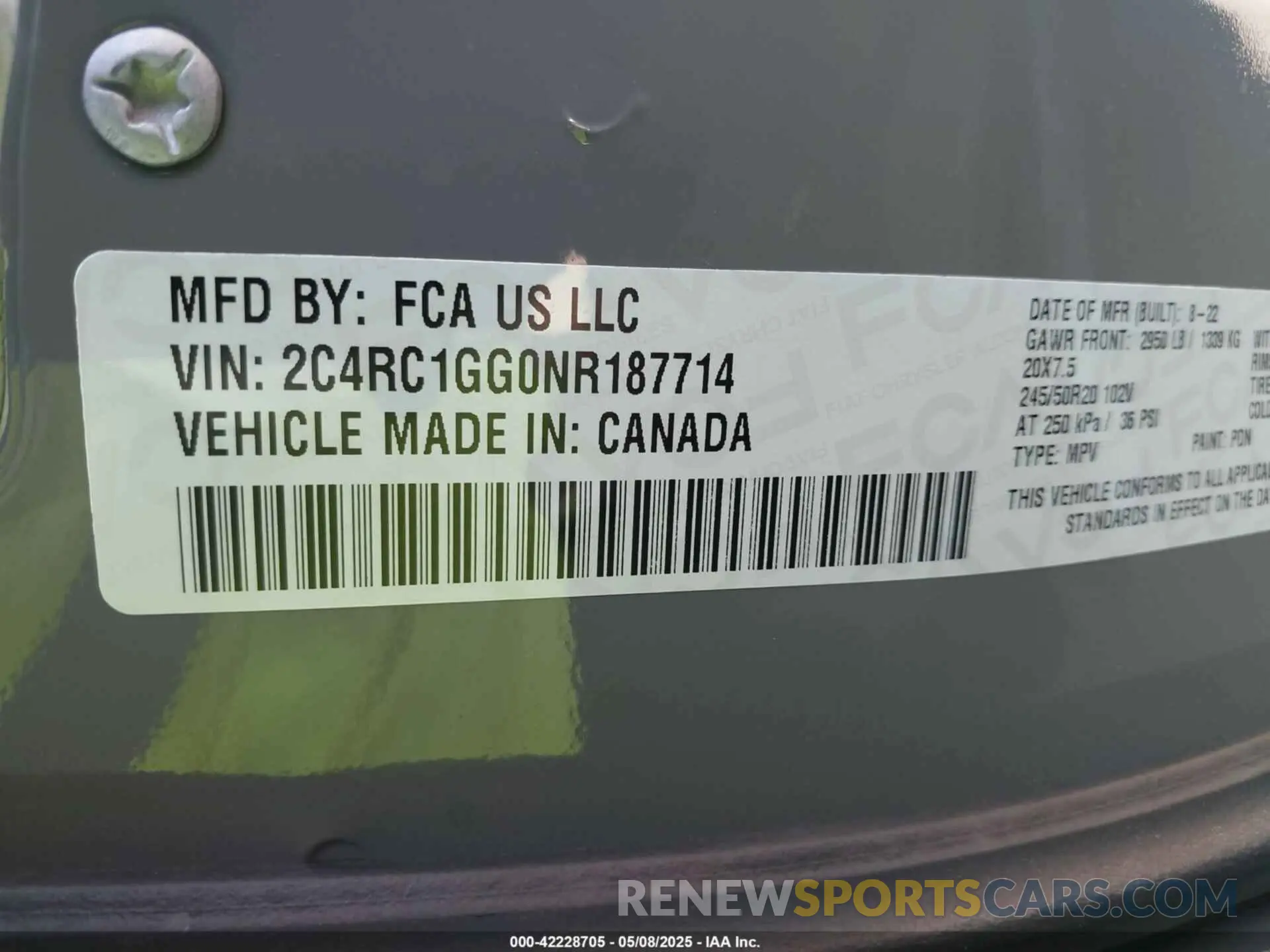 9 Photograph of a damaged car 2C4RC1GG0NR187714 CHRYSLER PACIFICA 2022