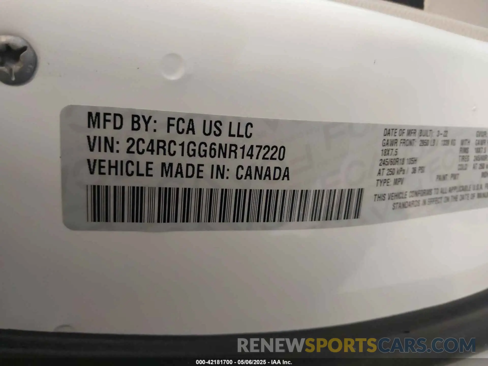 9 Photograph of a damaged car 2C4RC1GG6NR147220 CHRYSLER PACIFICA 2022