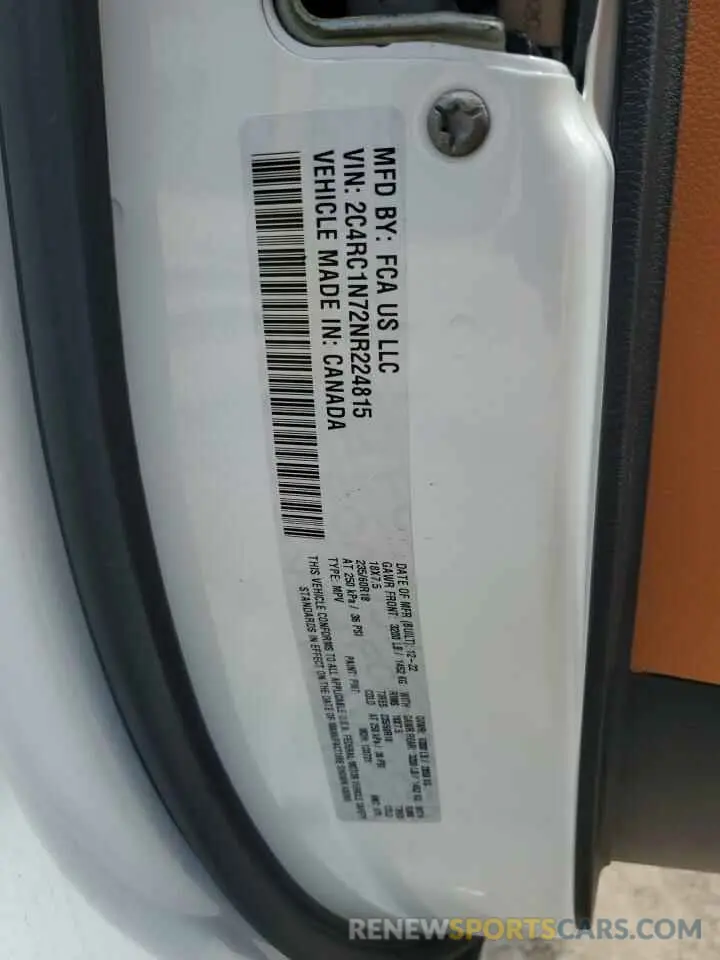 13 Фотография поврежденного автомобиля 2C4RC1N72NR224815 CHRYSLER PACIFICA 2022