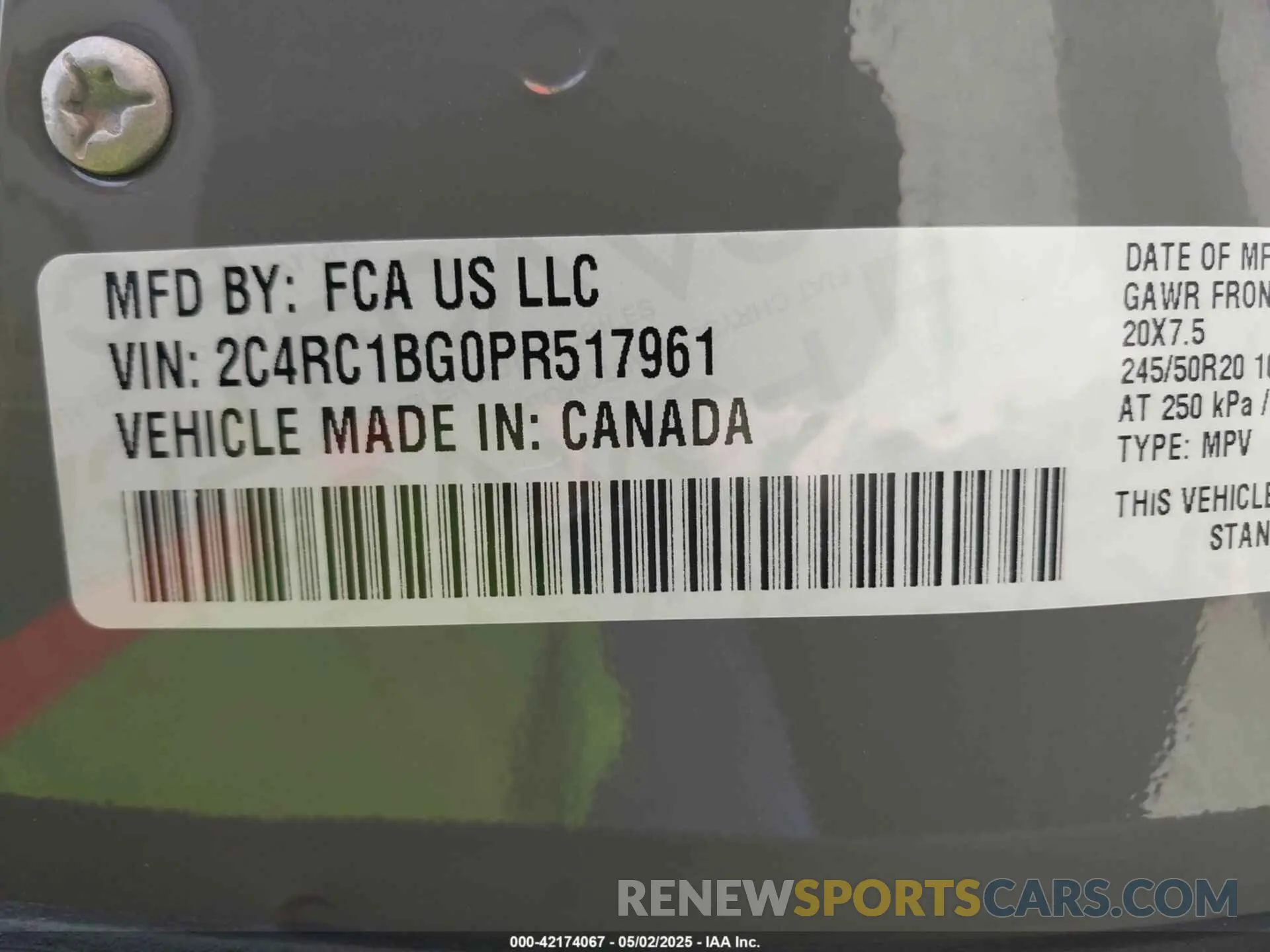 9 Photograph of a damaged car 2C4RC1BG0PR517961 CHRYSLER PACIFICA 2023