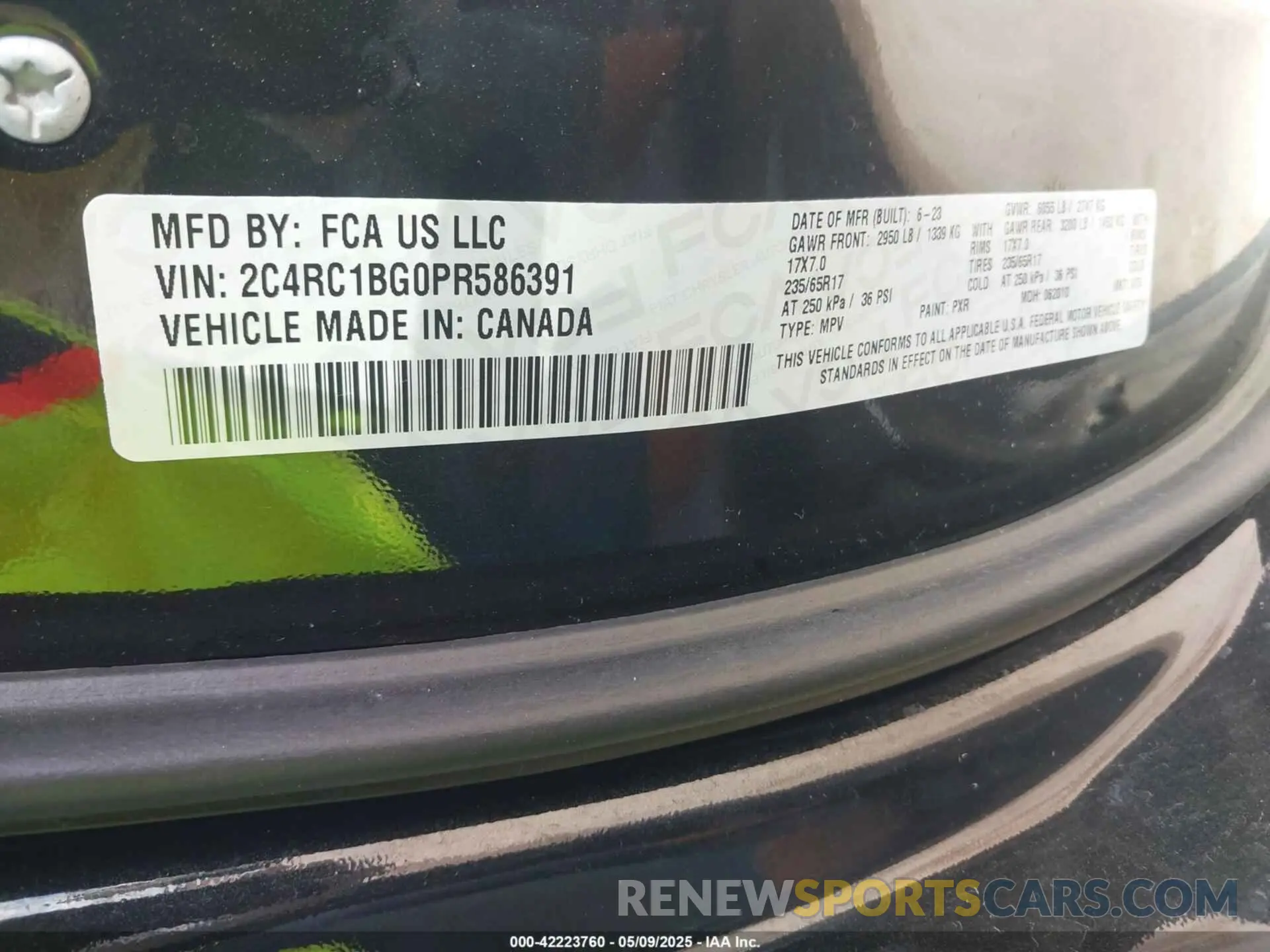 9 Фотография поврежденного автомобиля 2C4RC1BG0PR586391 CHRYSLER PACIFICA 2023
