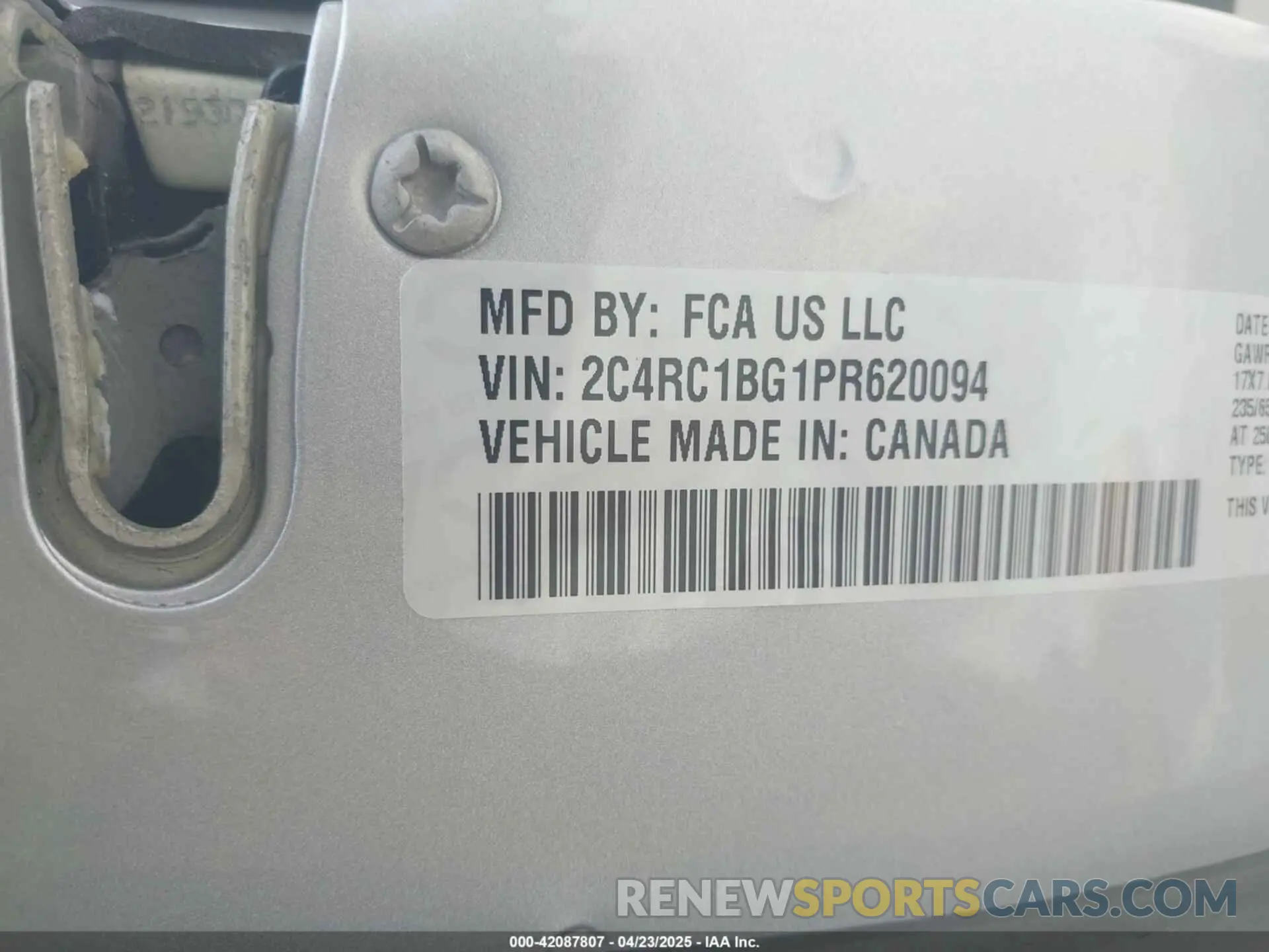 9 Фотография поврежденного автомобиля 2C4RC1BG1PR620094 CHRYSLER PACIFICA 2023