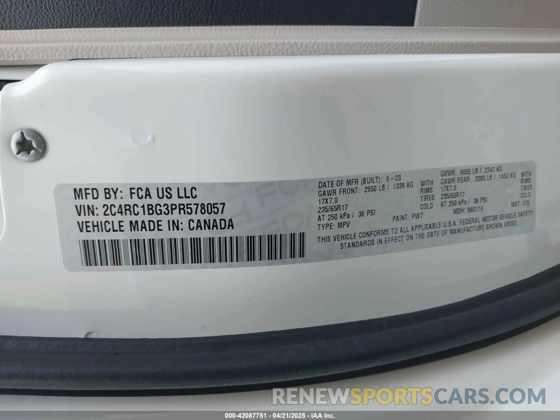 9 Фотография поврежденного автомобиля 2C4RC1BG3PR578057 CHRYSLER PACIFICA 2023