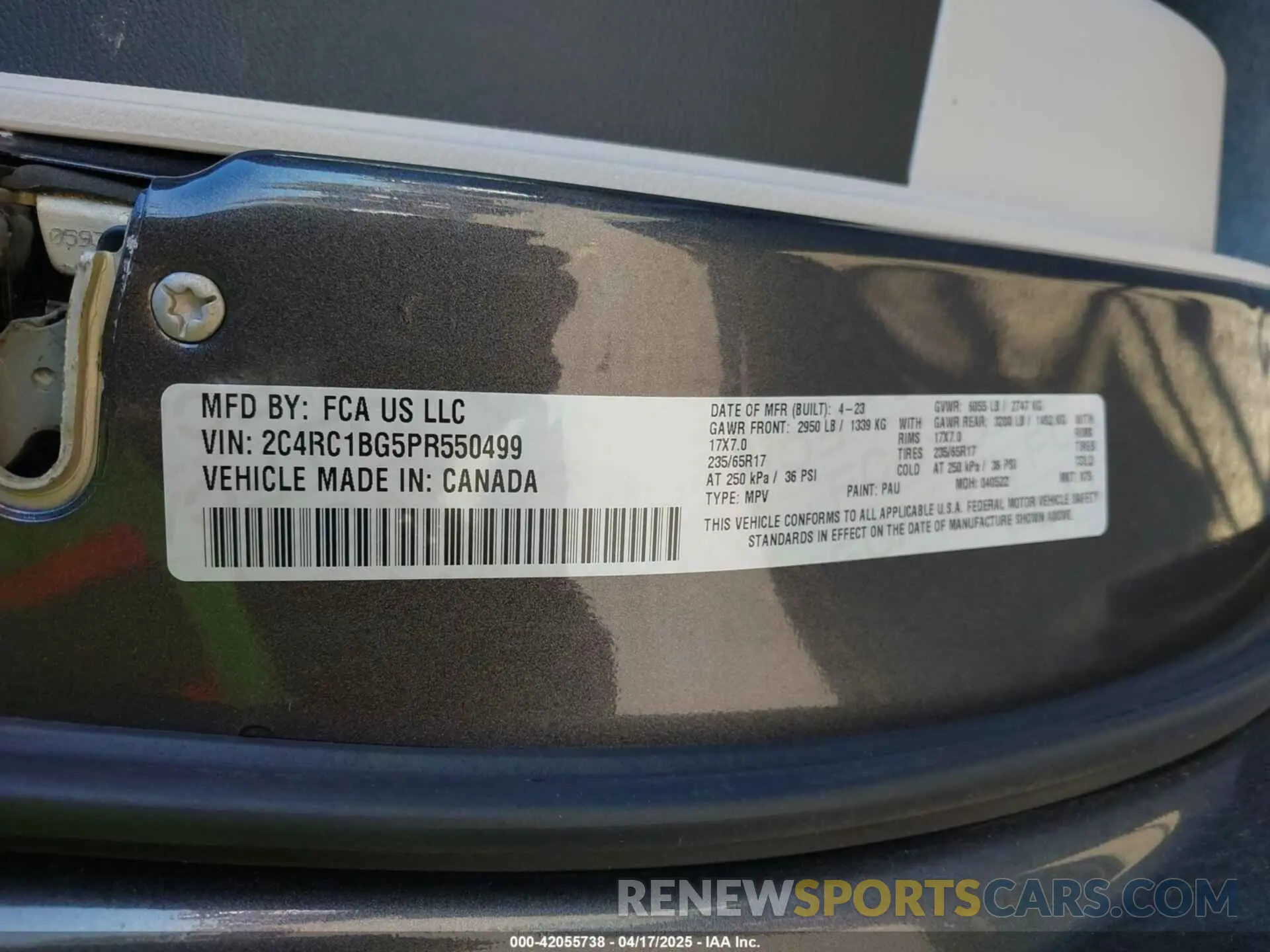 9 Фотография поврежденного автомобиля 2C4RC1BG5PR550499 CHRYSLER PACIFICA 2023