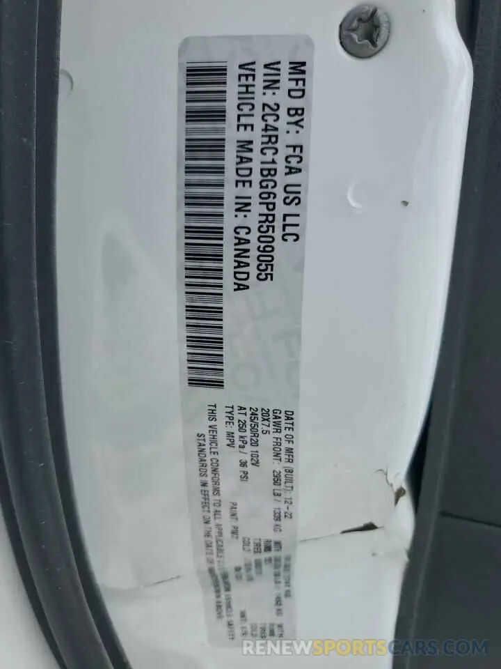 13 Фотография поврежденного автомобиля 2C4RC1BG6PR509055 CHRYSLER PACIFICA 2023