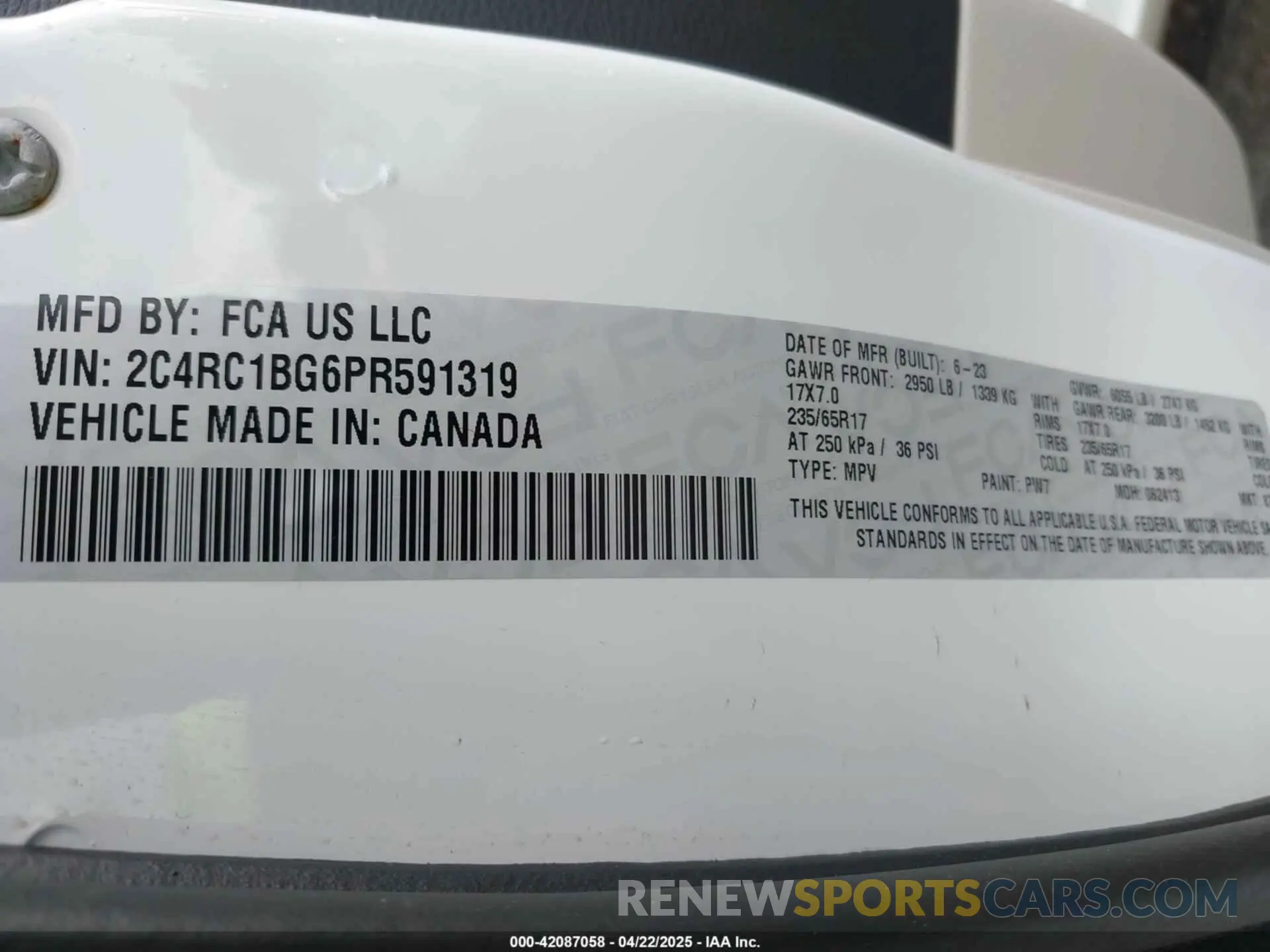 9 Фотография поврежденного автомобиля 2C4RC1BG6PR591319 CHRYSLER PACIFICA 2023
