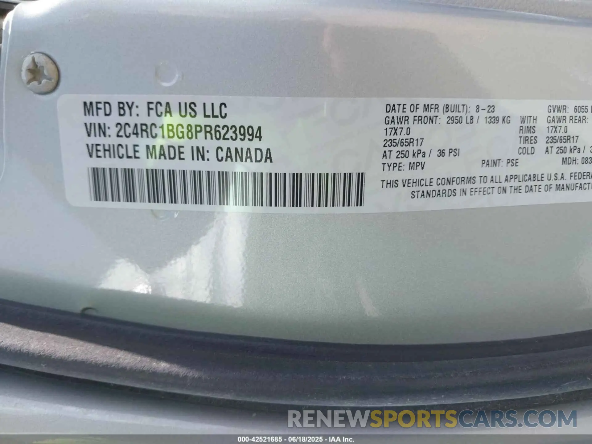 9 Фотография поврежденного автомобиля 2C4RC1BG8PR623994 CHRYSLER PACIFICA 2023