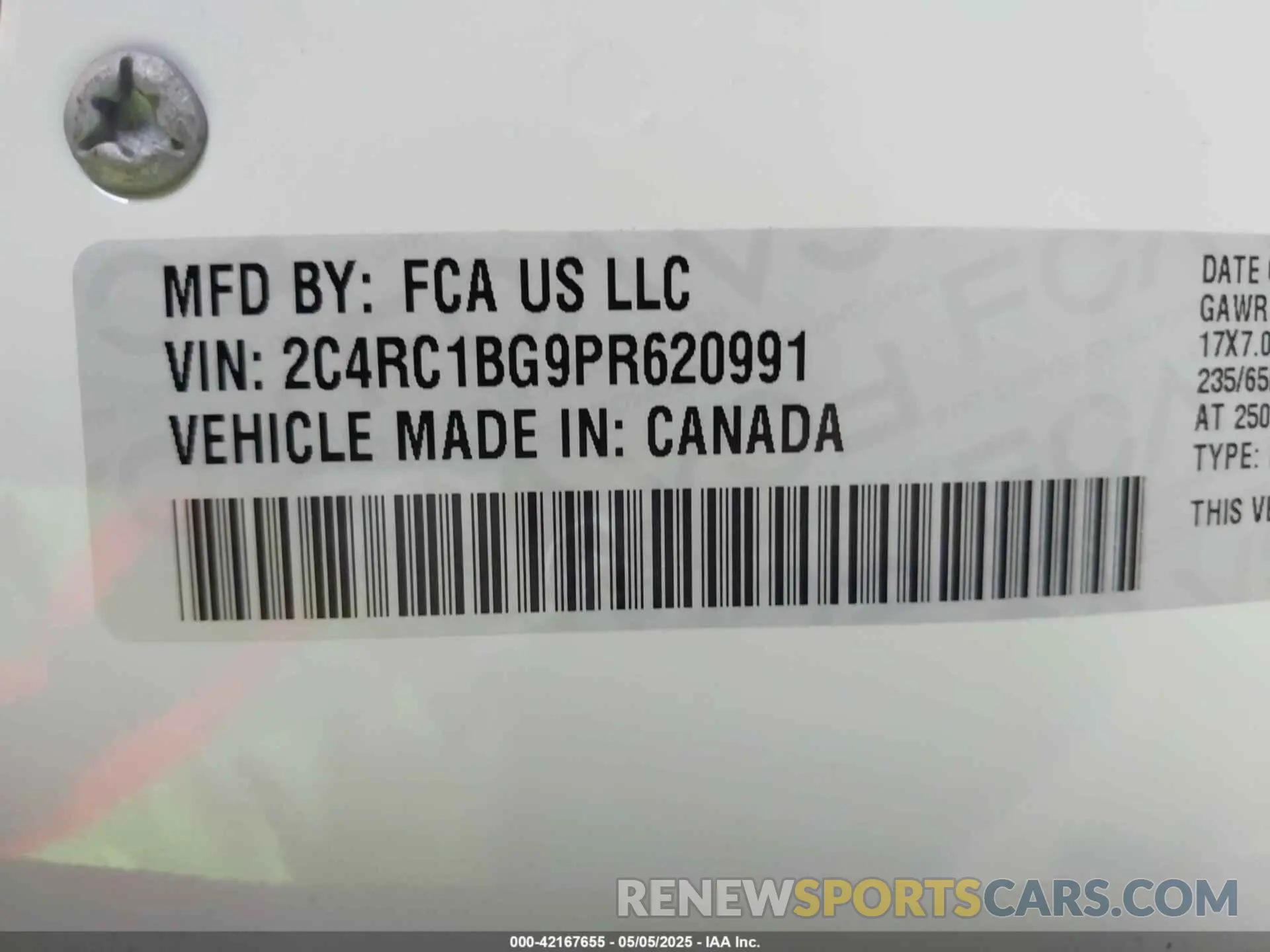 9 Фотография поврежденного автомобиля 2C4RC1BG9PR620991 CHRYSLER PACIFICA 2023
