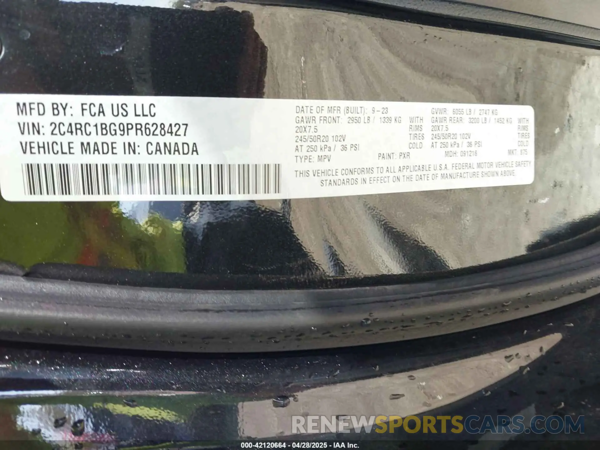 9 Фотография поврежденного автомобиля 2C4RC1BG9PR628427 CHRYSLER PACIFICA 2023