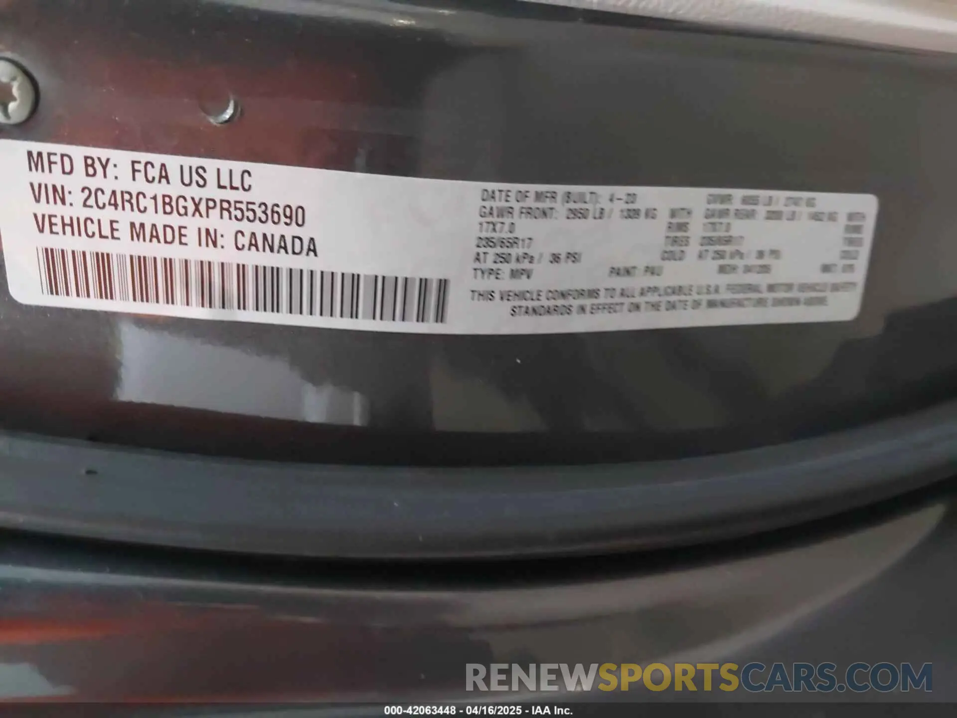 9 Photograph of a damaged car 2C4RC1BGXPR553690 CHRYSLER PACIFICA 2023