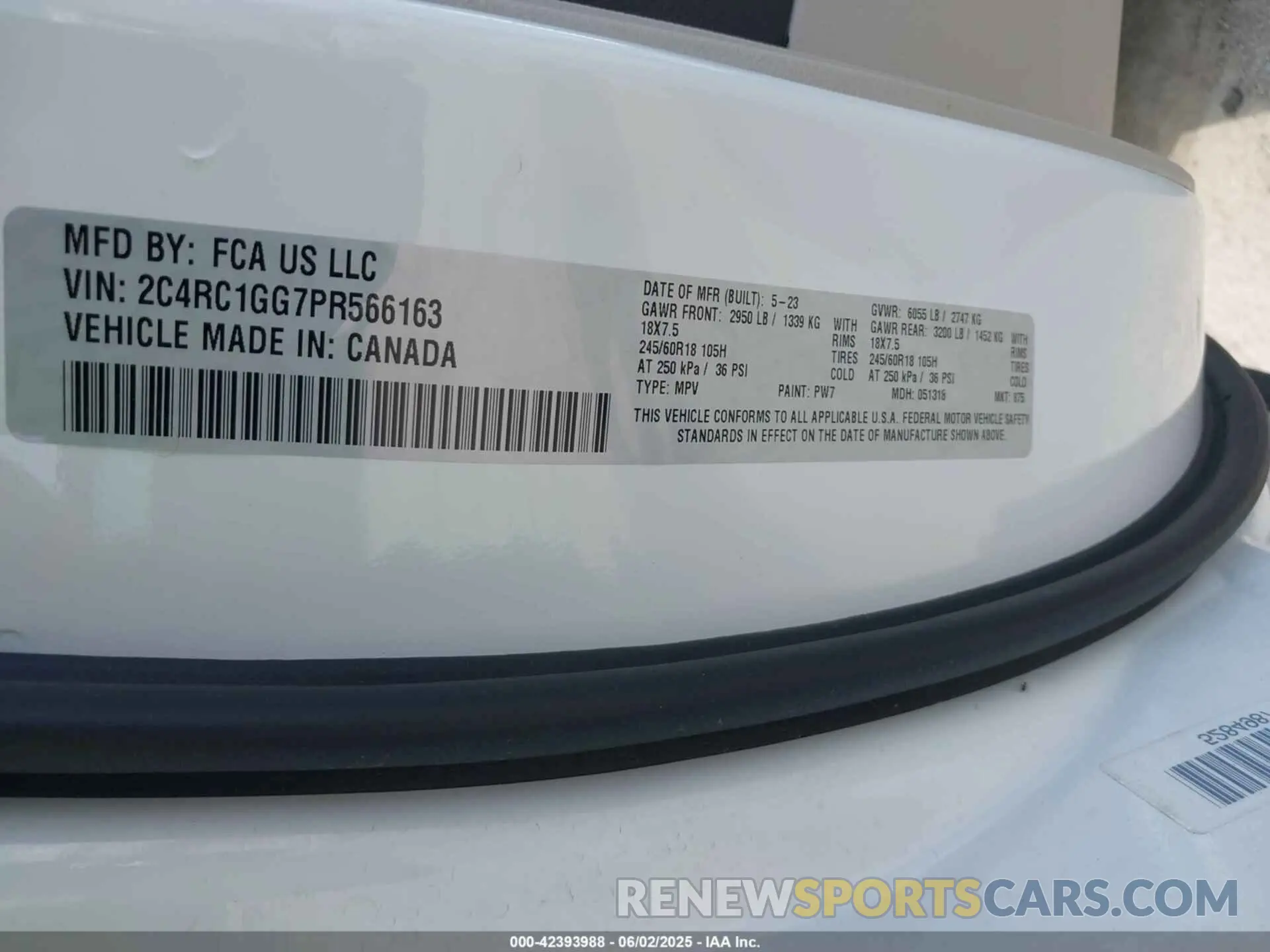 9 Фотография поврежденного автомобиля 2C4RC1GG7PR566163 CHRYSLER PACIFICA 2023