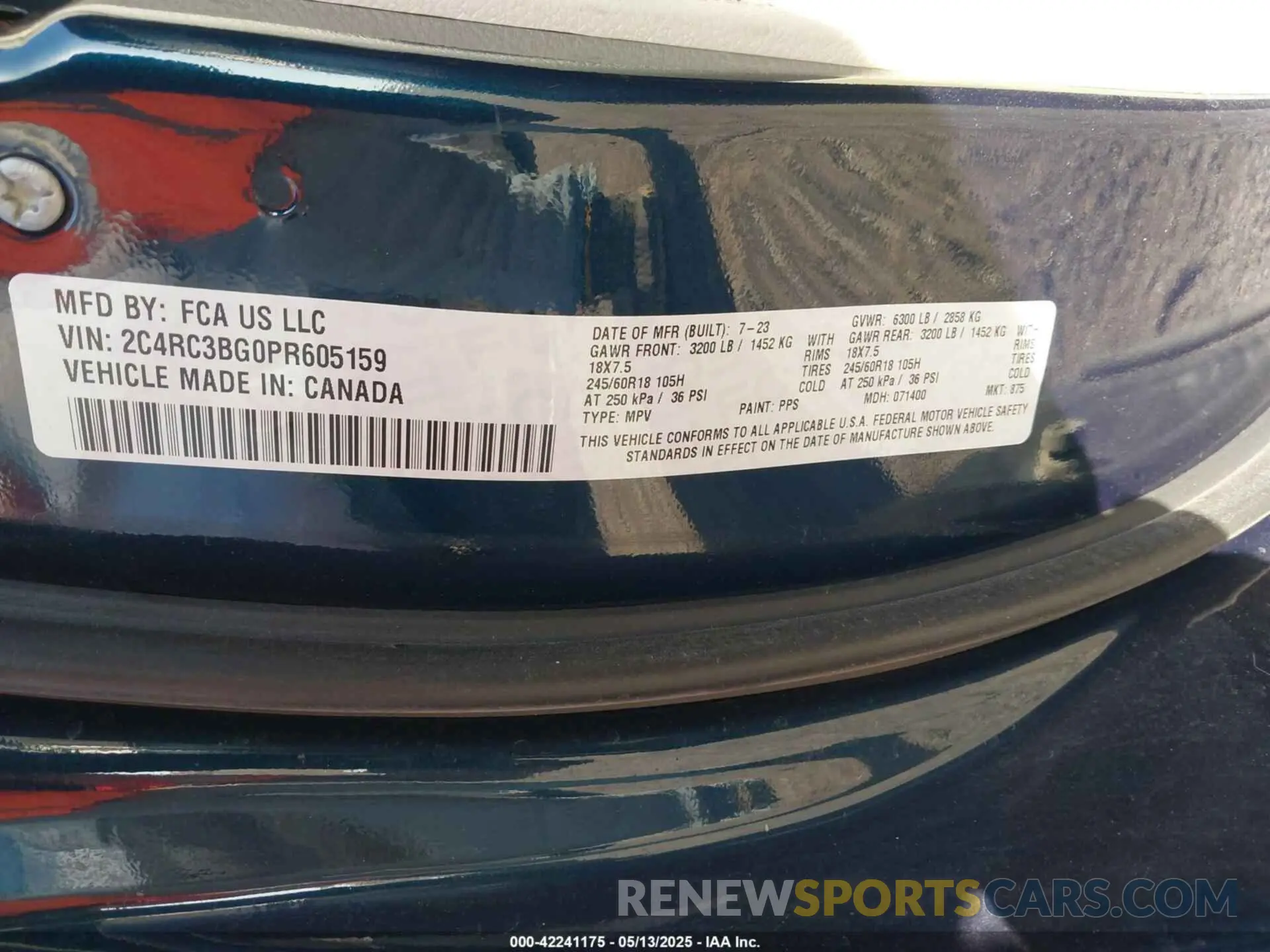 9 Фотография поврежденного автомобиля 2C4RC3BG0PR605159 CHRYSLER PACIFICA 2023