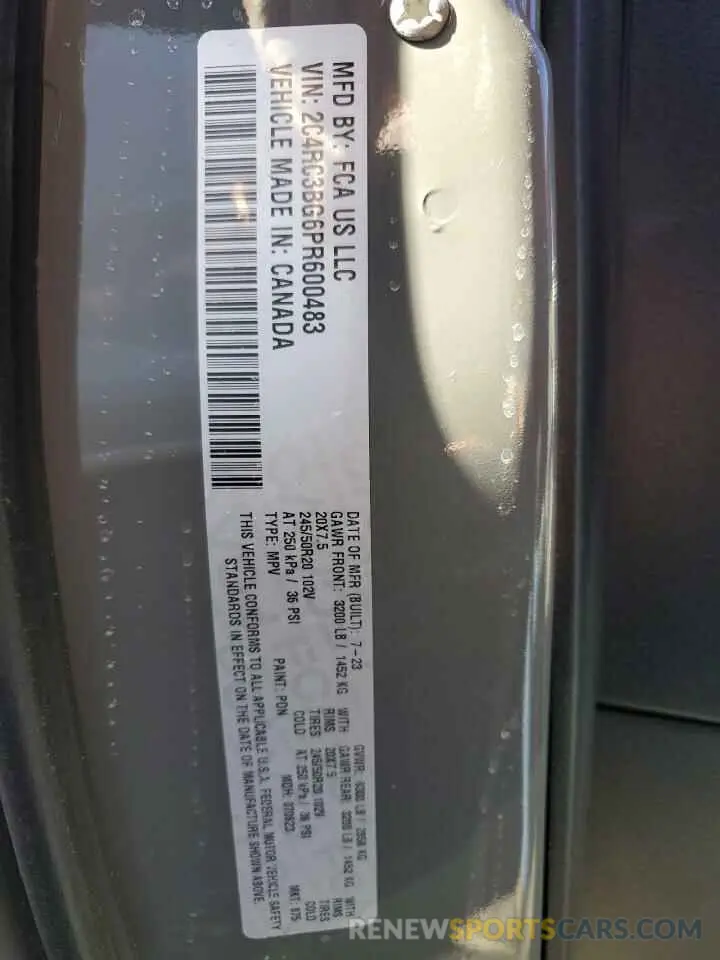 13 Фотография поврежденного автомобиля 2C4RC3BG6PR600483 CHRYSLER PACIFICA 2023