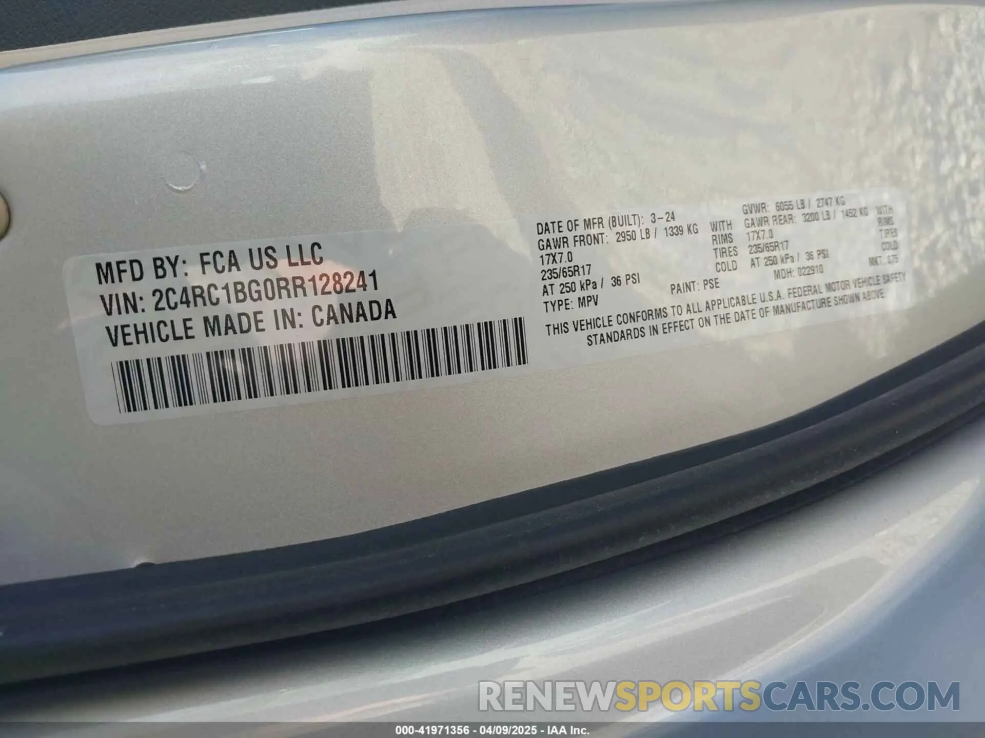 9 Фотография поврежденного автомобиля 2C4RC1BG0RR128241 CHRYSLER PACIFICA 2024